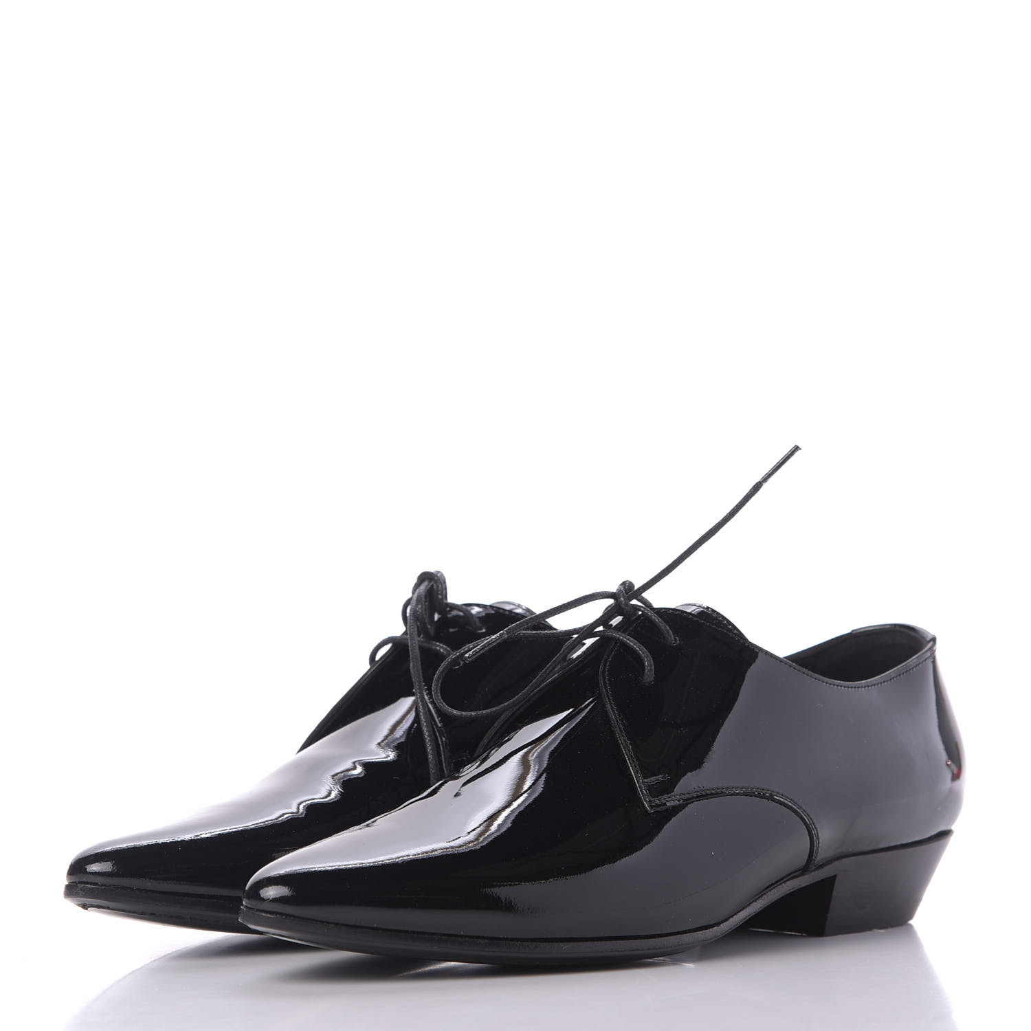 SAINT LAURENT Patent Calfskin Jonas Derby 38.5 Black 691677