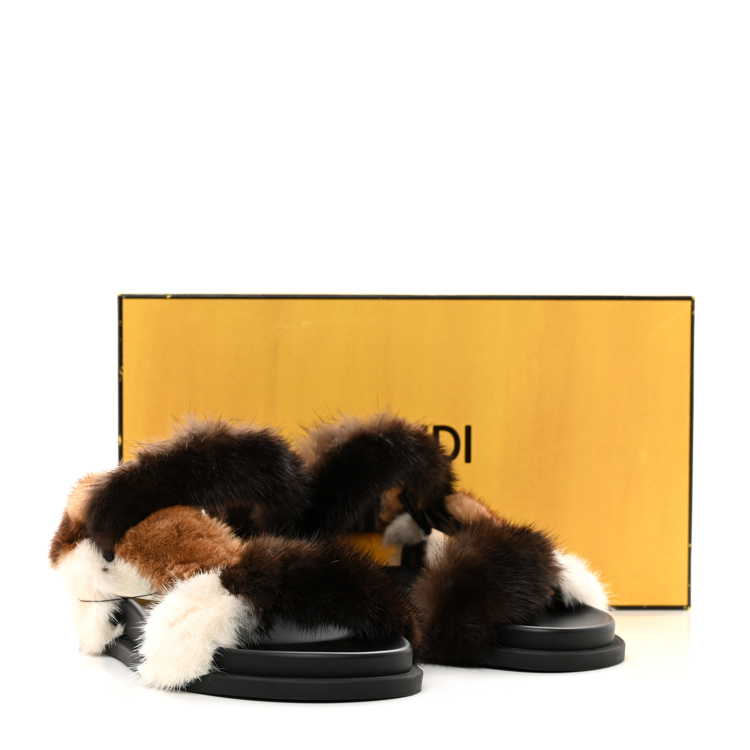 FENDI Mink Fur FF Fendi Feel Sandals 37 Mogano Brown Perla