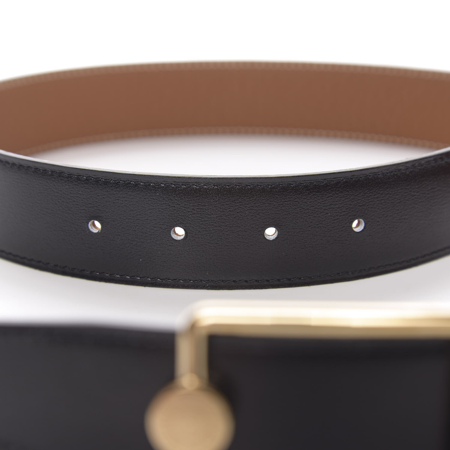 HERMES Togo Calfskin 38mm Oscar Belt 75 Gold Black 588276
