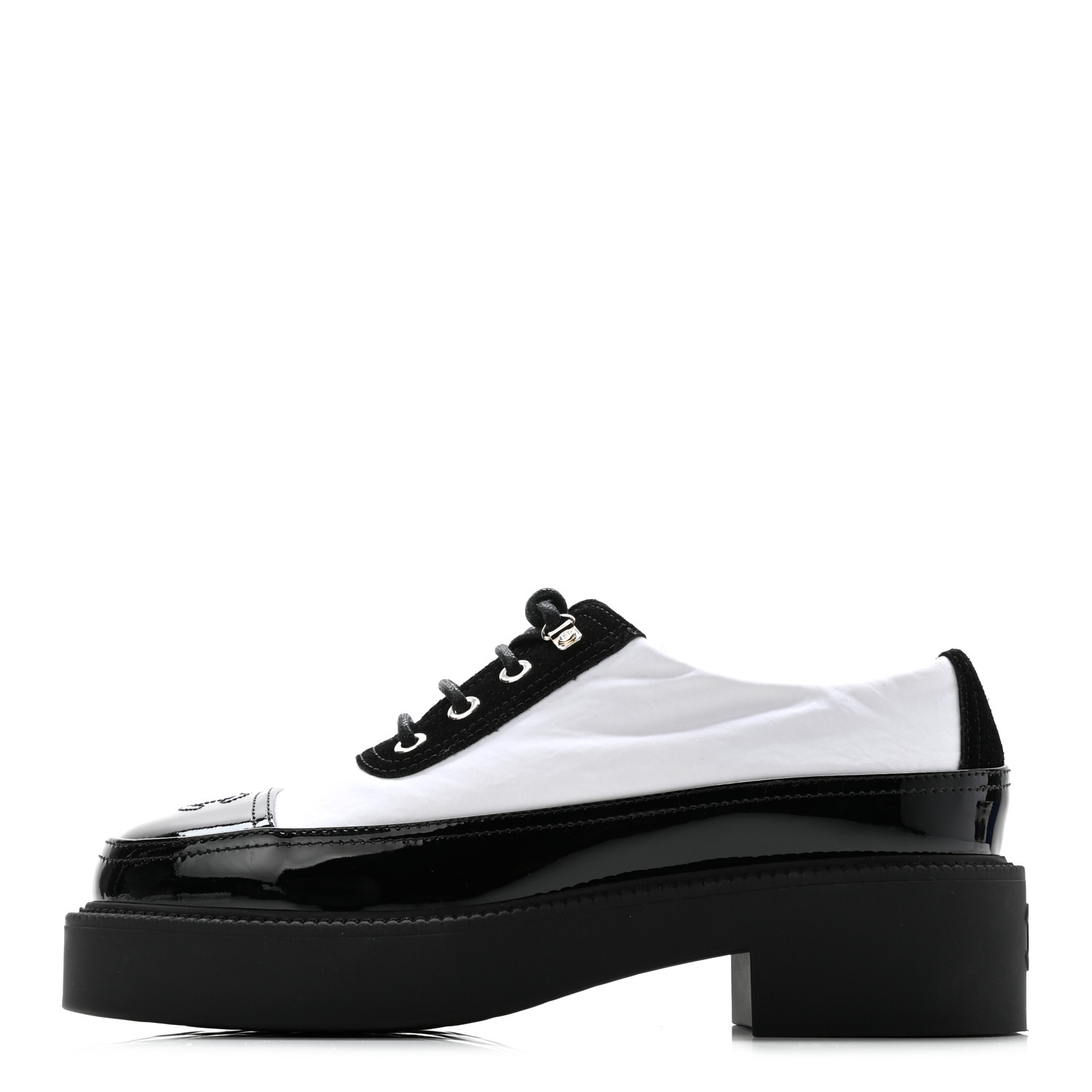 CHANEL Nylon Suede Patent Calfskin CC Captoe Lace Up Oxfords