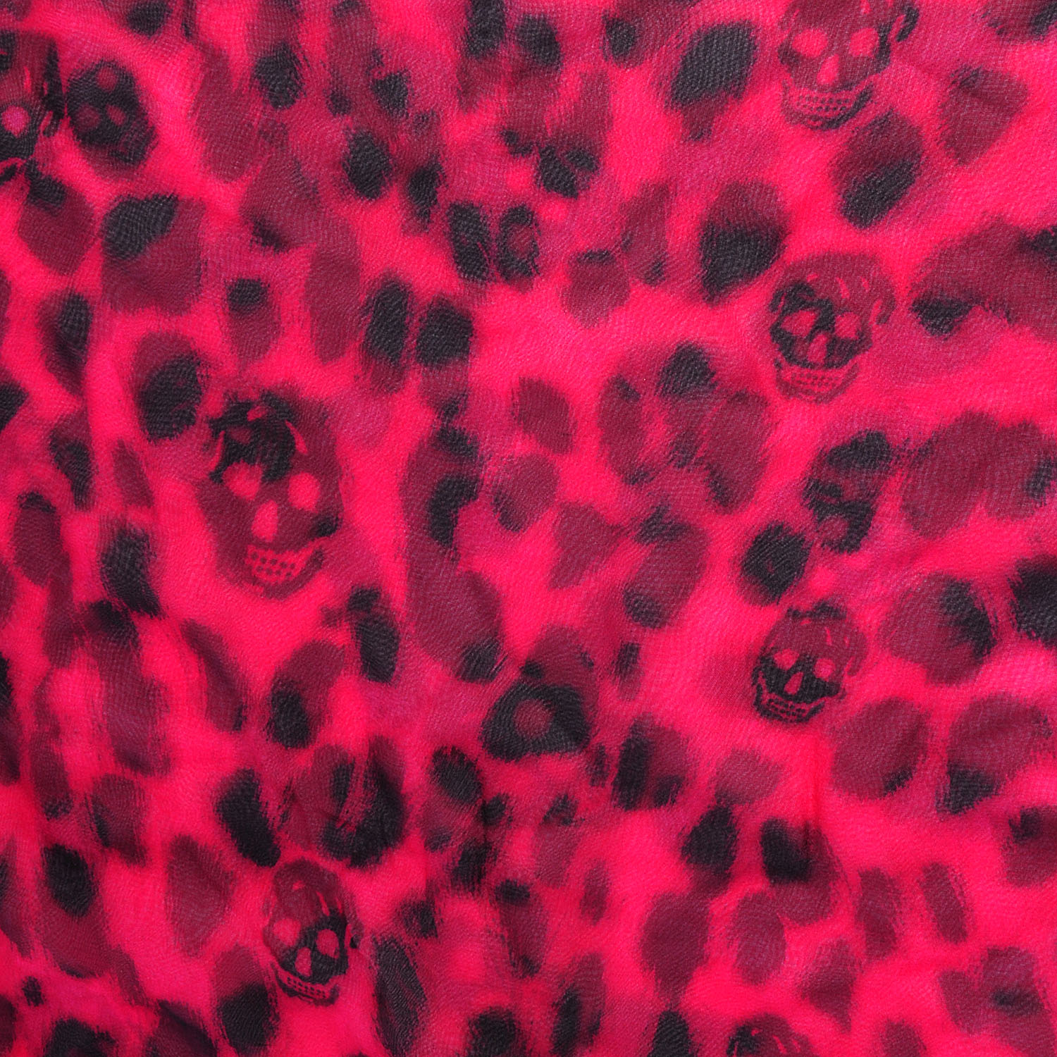 ALEXANDER MCQUEEN Silk Chiffon Leopard Skull Scarf Hot Pink