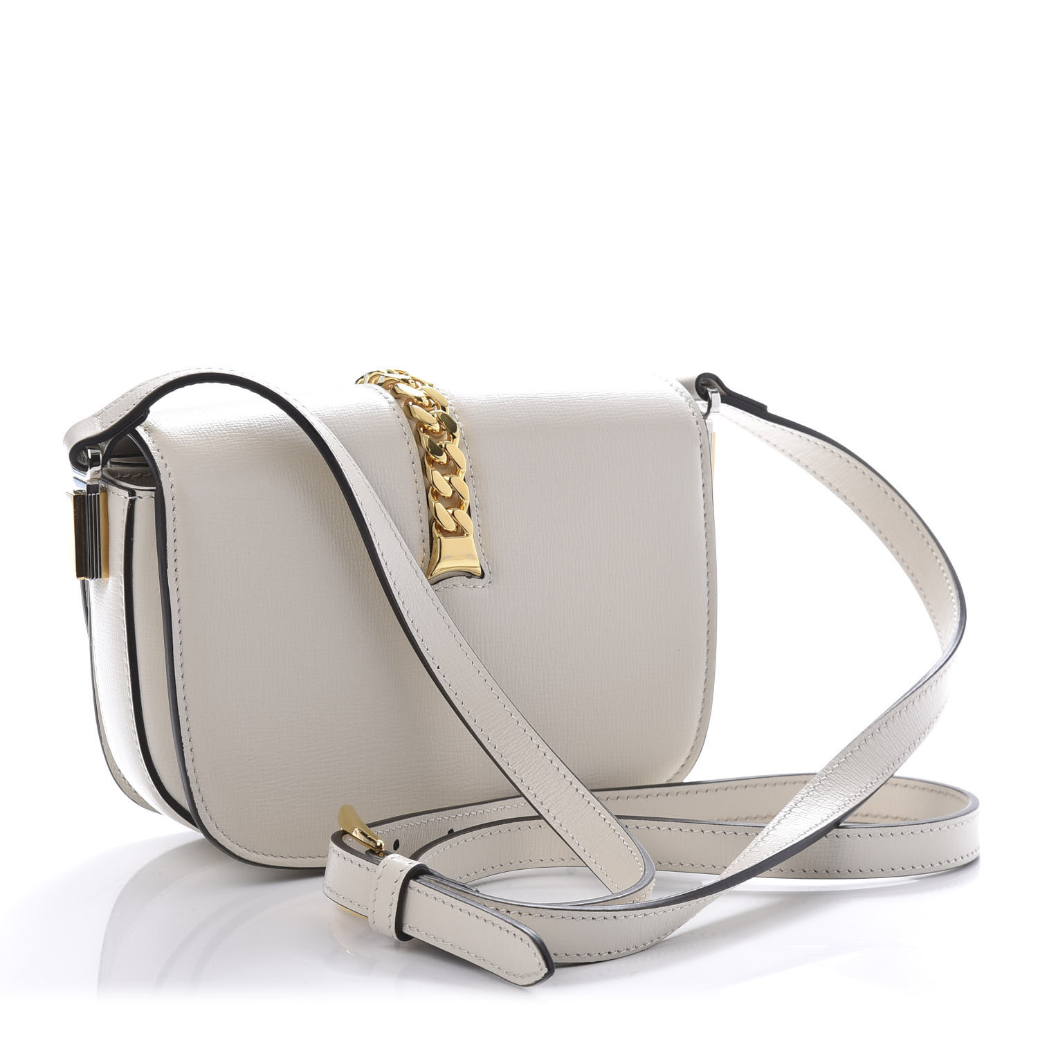 【GUCCI】Sylvie 1969 Mini Shoulder Bag Mystic White GUCCI Azalea Calfskin Mini Sylvie 1969 Flap Messenger Bag