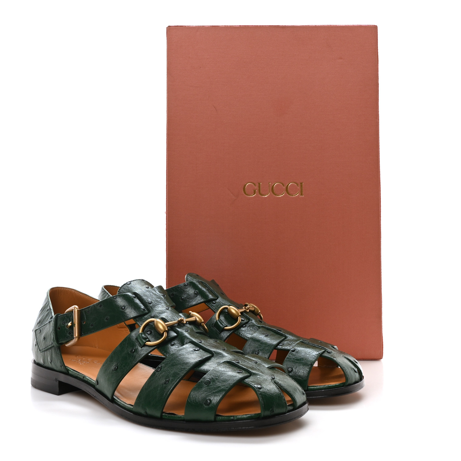 GUCCI Ostrich Millenium Mens Horsebit Sandals 10 Vintage