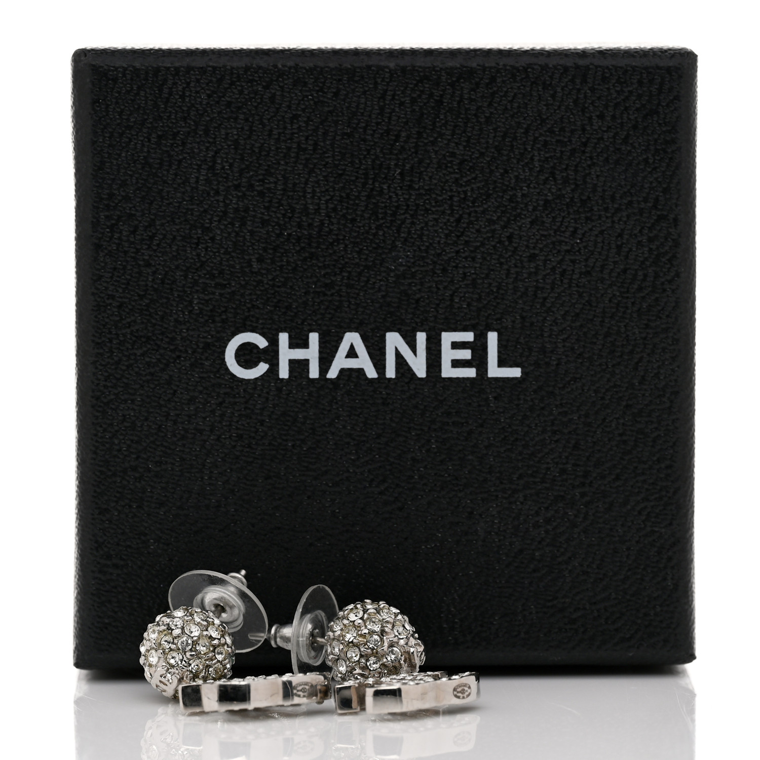 CHANEL Crystal CC Drop Earrings White Silver 1703593