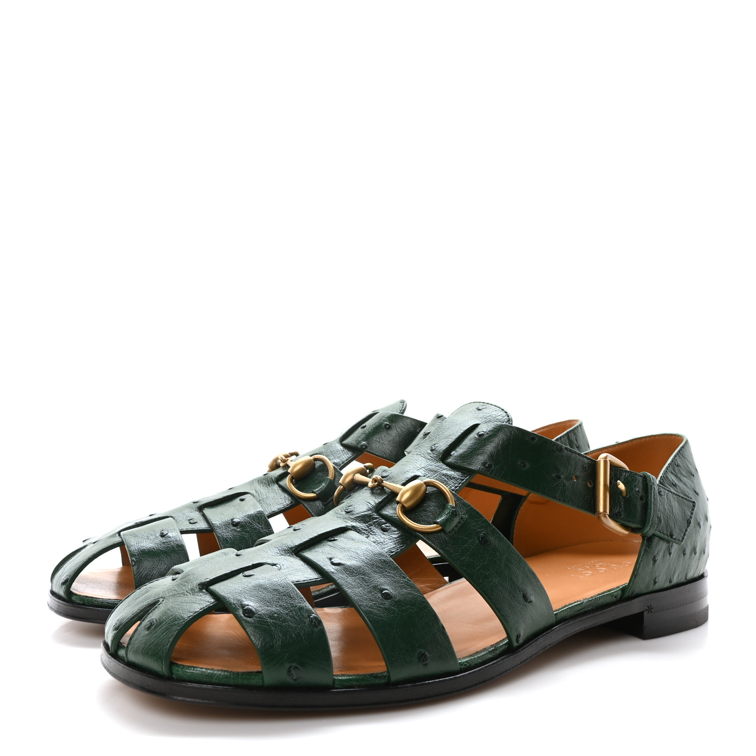 GUCCI Ostrich Millenium Mens Horsebit Sandals 10 Vintage