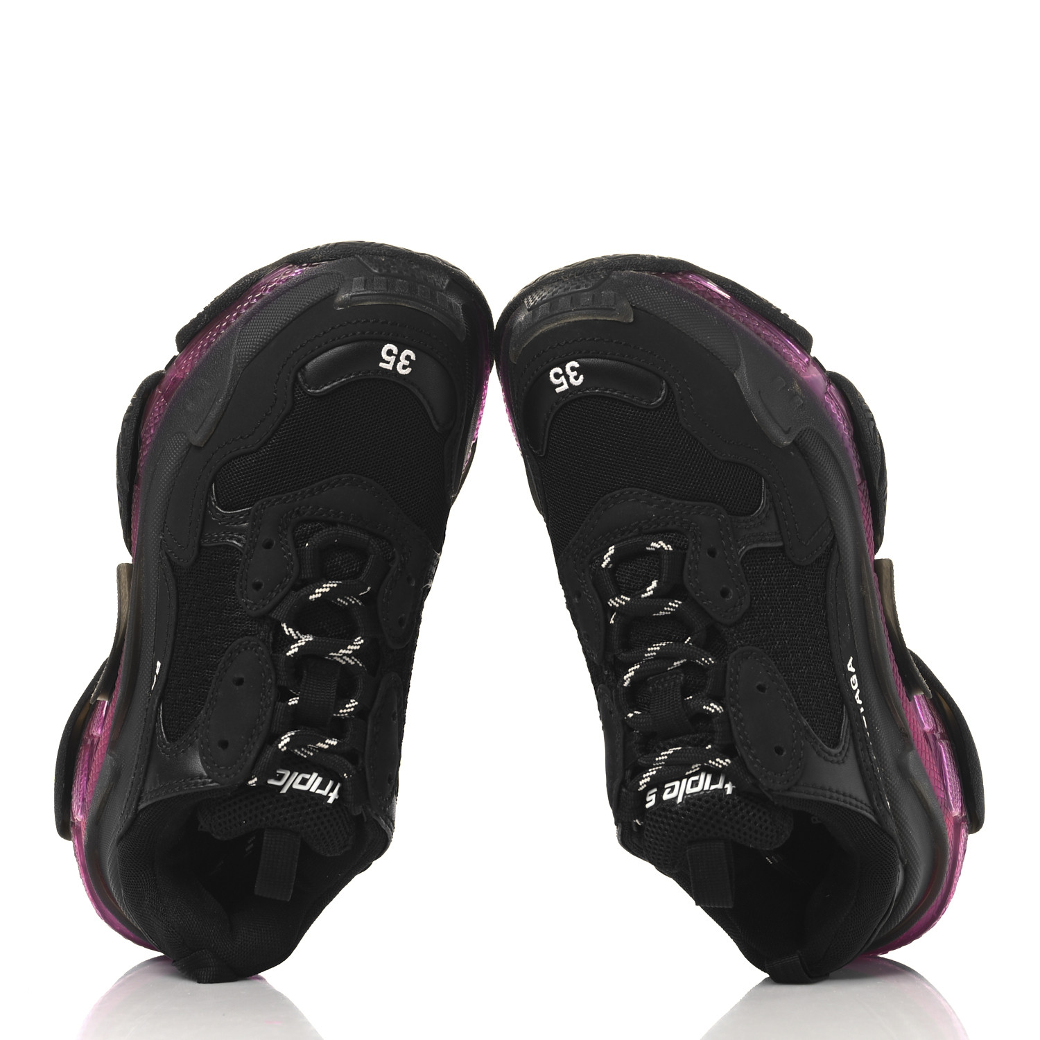 BALENCIAGA Fabric Mesh Clear Sole Womens Triple S Sneakers