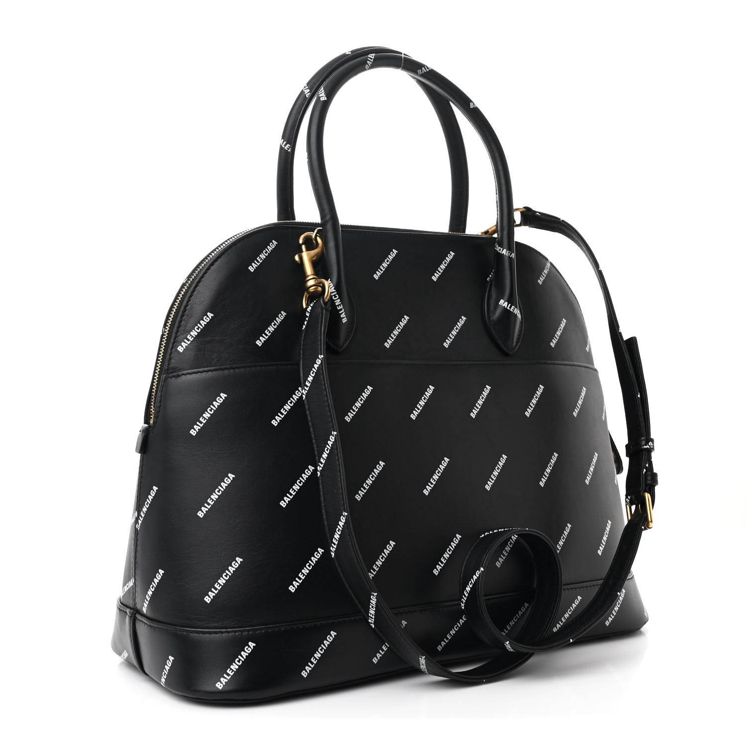 BALENCIAGA Calfskin Allover Logo M Ville Top Handle Bag
