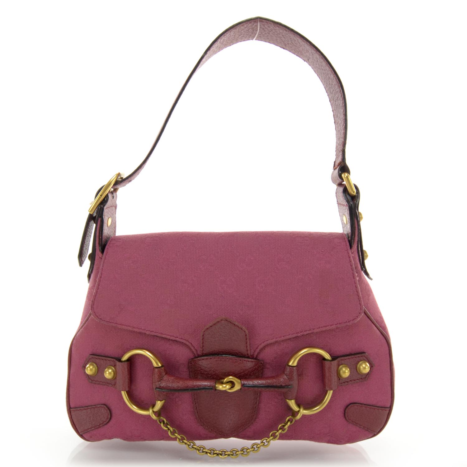GUCCI Monogram Horsebit Chain Flap Bag Fuchsia 36541