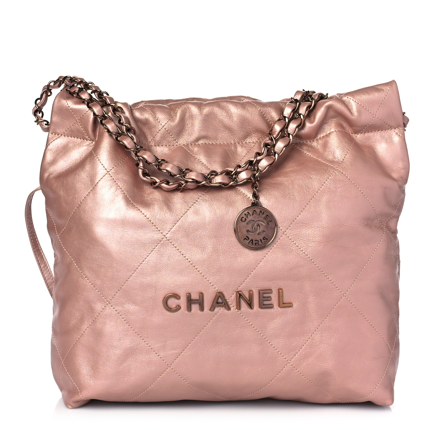 CHANEL Metallic Calfskin Quilted Small Chanel 22 Pink