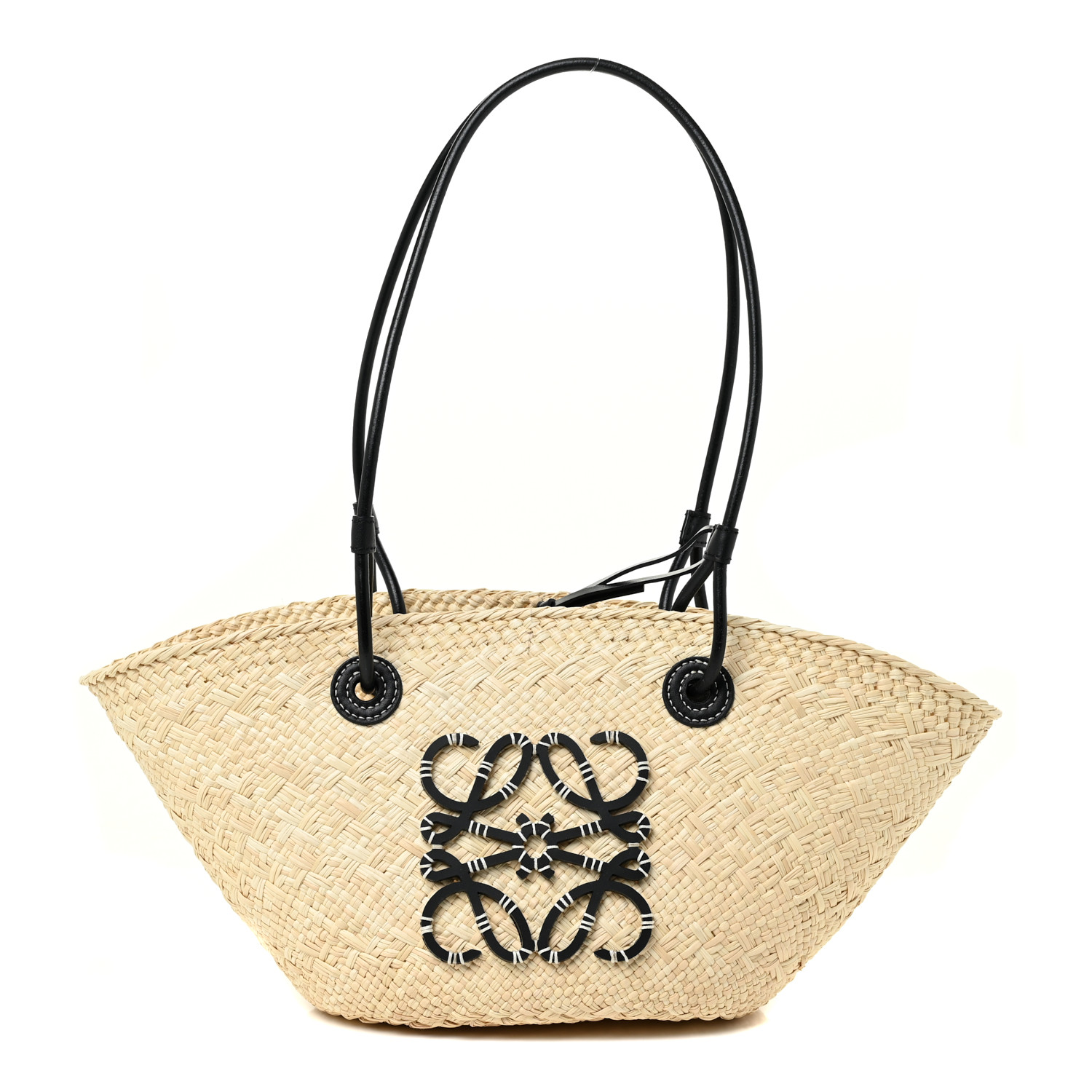 LOEWE Calfskin Raffia Small Anagram Basket Tote Bag Natural