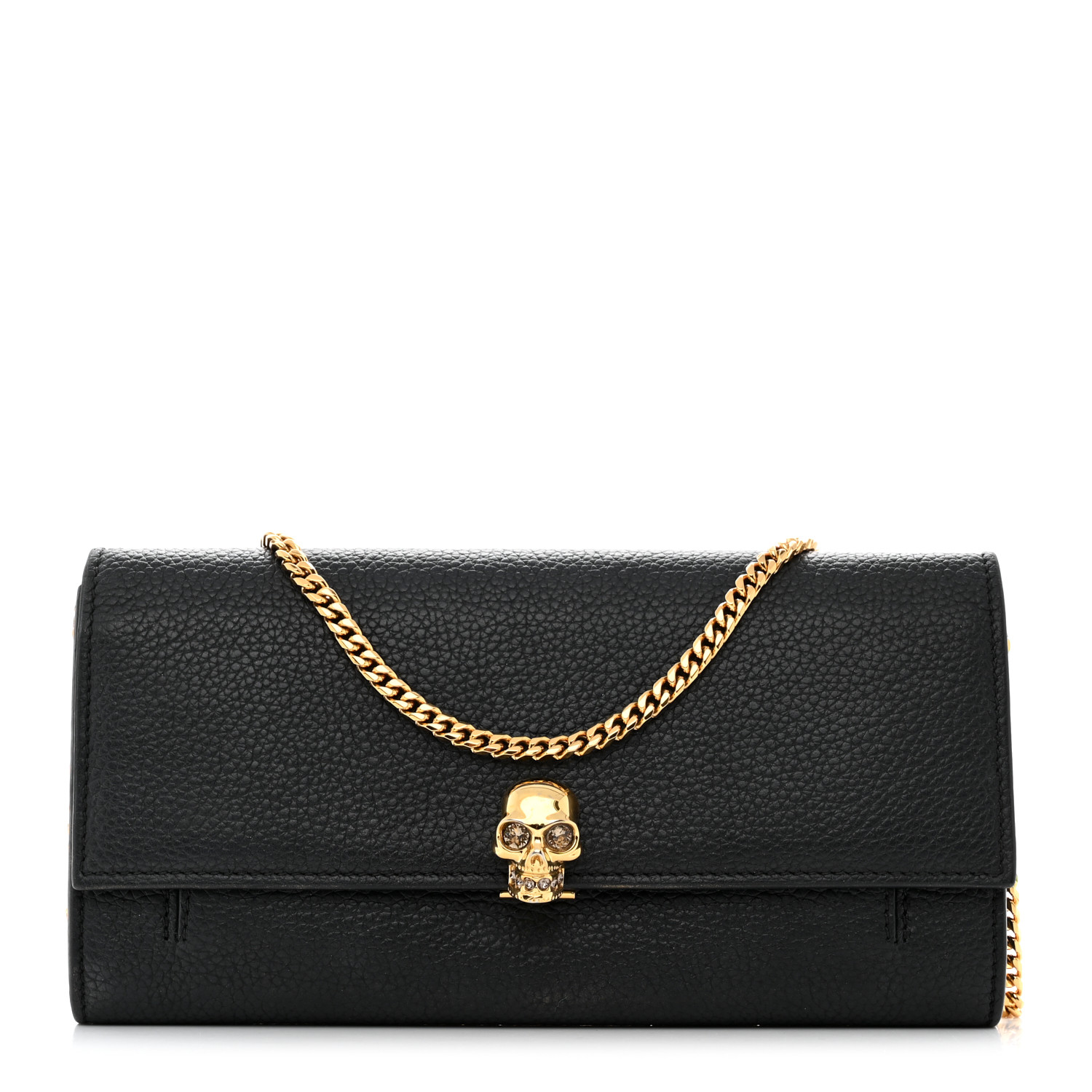 【関税負担】 ALEXANDER MCQUEEN SKULL CHAIN WALLET ALEXANDER MCQUEEN Pebbled Calfskin Skull Wallet on Chain