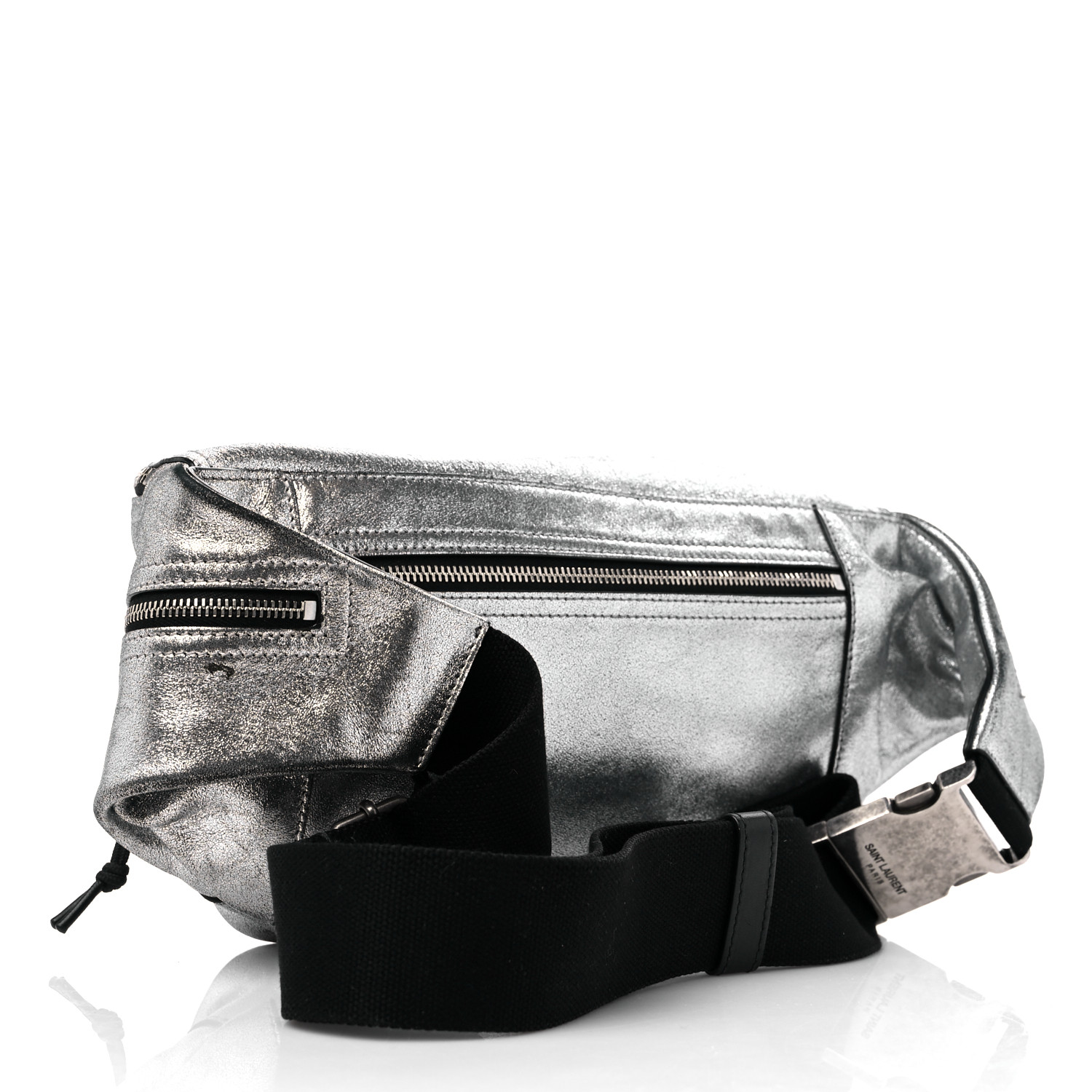 SAINT LAURENT Metallic Calfskin Ripstop Body Belt Bag Silver