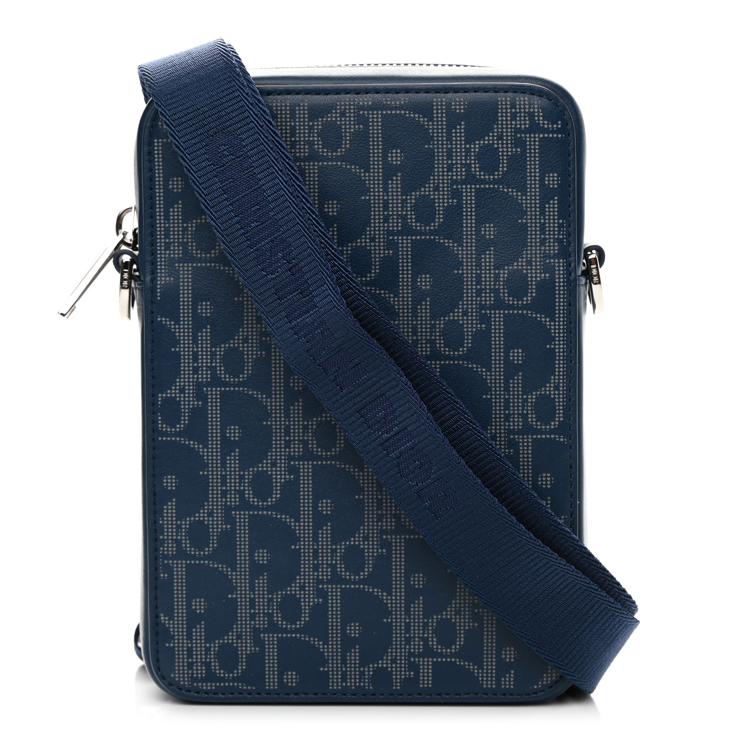 【ヴィンテージ】Rank:B☆Dior BLUE サドル クロスバッグ Saddle Bag with Strap Celestial Blue and White Grained