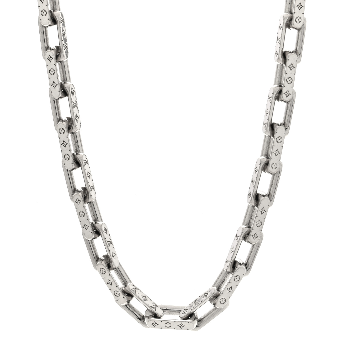 LOUIS VUITTON Monogram Chain Necklace Silver 1691337