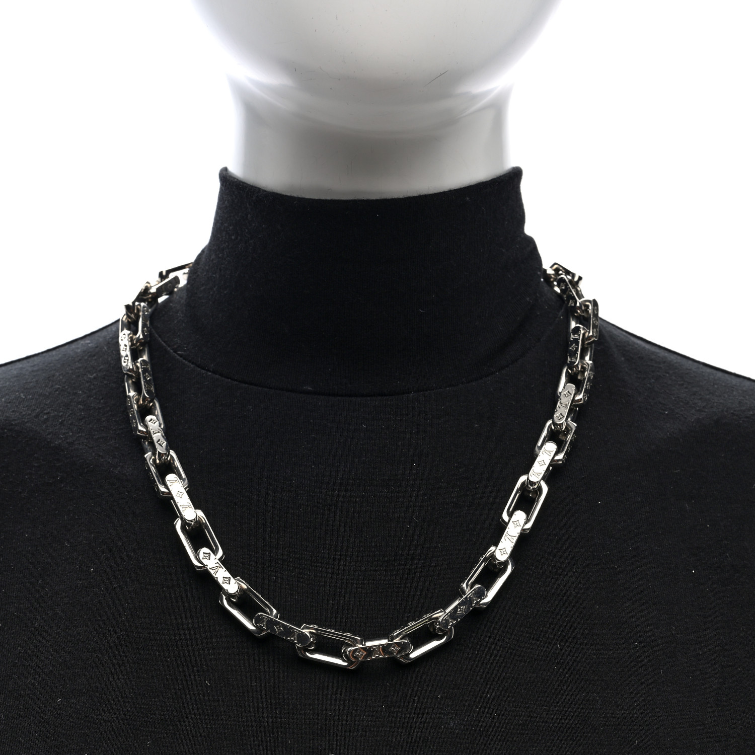 LOUIS VUITTON Monogram Chain Necklace Silver 1691337