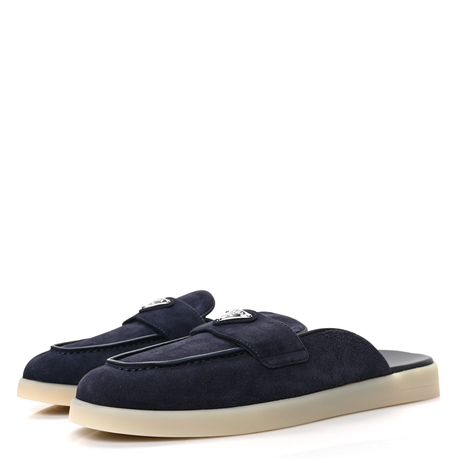 PRADA Suede Metal Triangle Logo Saint Tropez 25mm Loafer