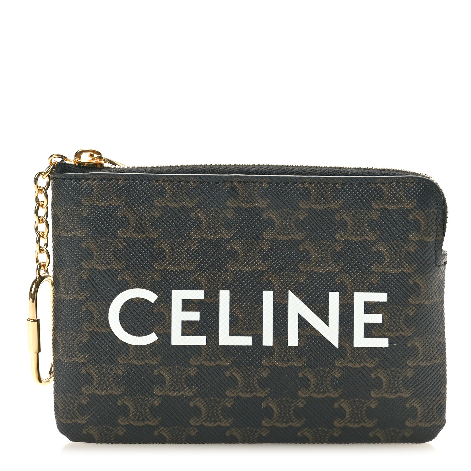 【CELINE】COIN AND CARD POUCH CUIR TRIOMPHE CELINE Triomphe Canvas Logo Coin and Card Pouch With Hook