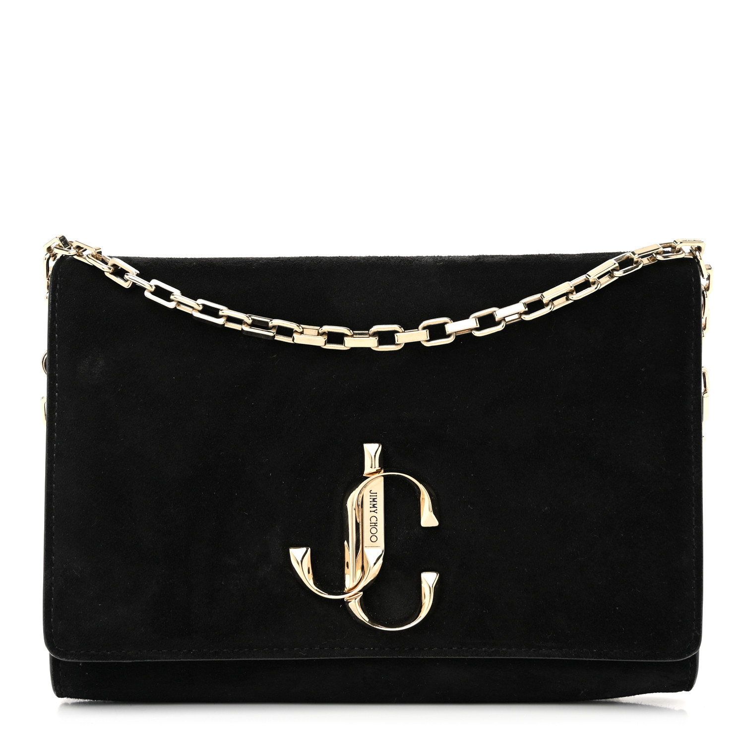 JIMMY CHOO Suede Varenne Chain Clutch Black 1591887