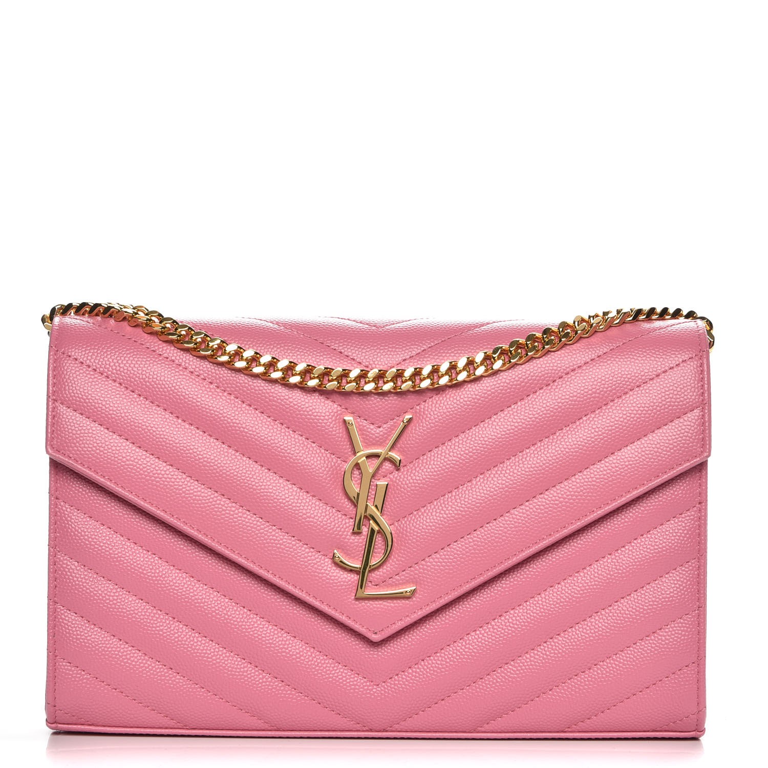 ☆関税込☆SAINT LAURENT★チェーン ウォレット バッグ★PINK SAINT LAURENT Grain De Poudre Matelasse Chevron Monogram