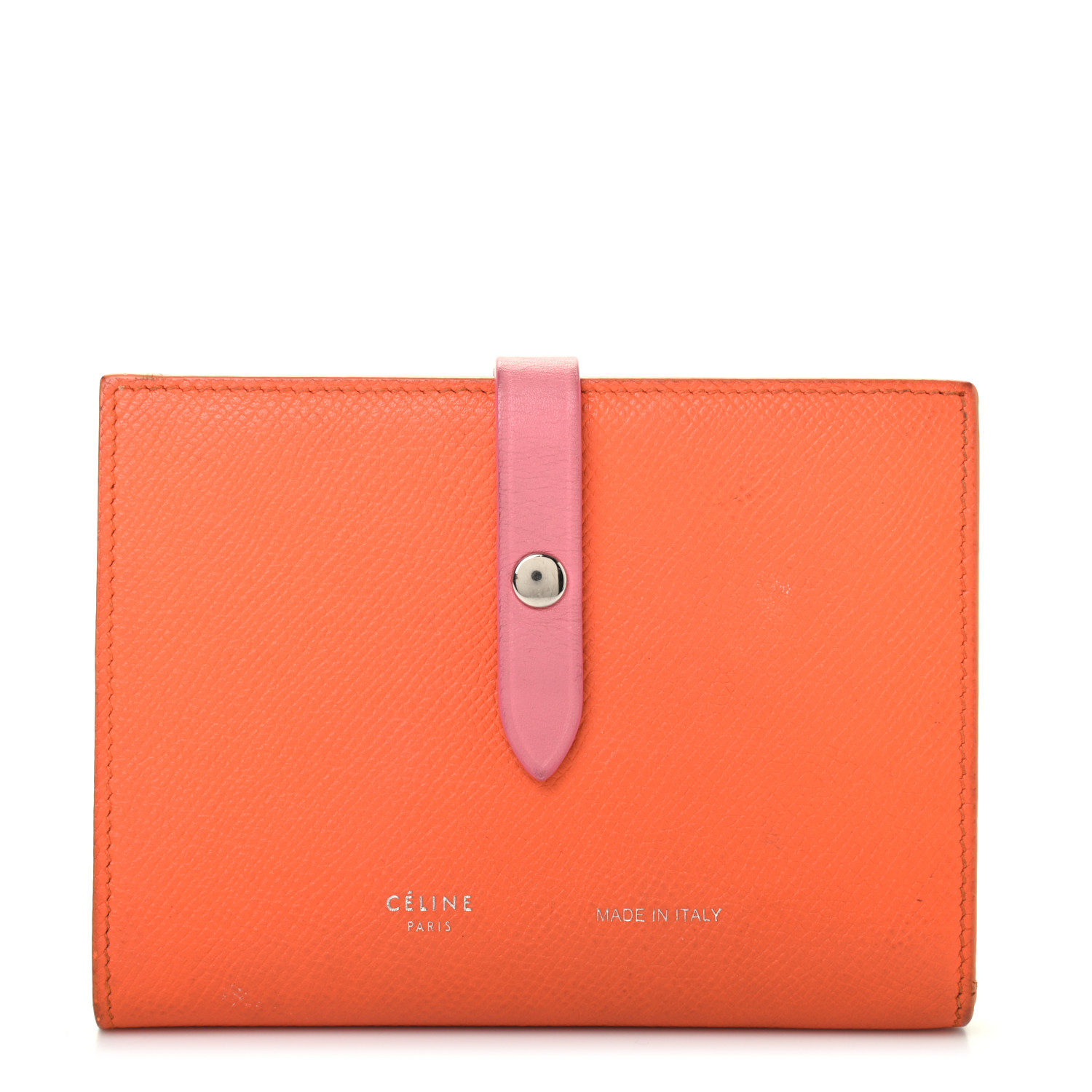 折りたたみ財布 CELINE BI-FOLD WALLET WITH COIN 10C87\t3GJY\t11OF\tFLUO ORANGE CELINE Grained Calfskin Medium Multifunction Strap Wallet