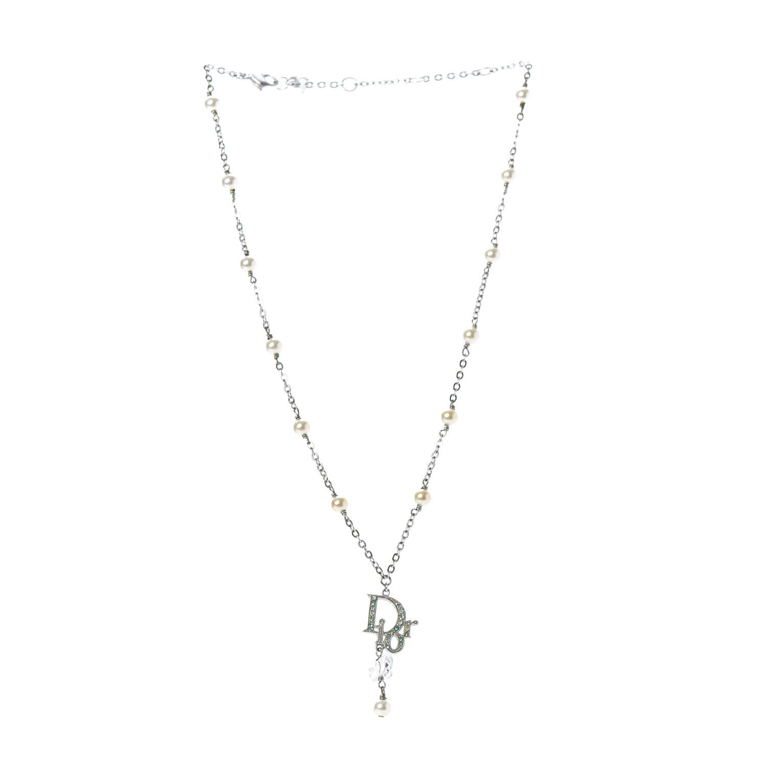 アクセサリー Christian Dior Crystal Logo Necklace CHRISTIAN DIOR Crystal Logo Necklace Silver 1675113