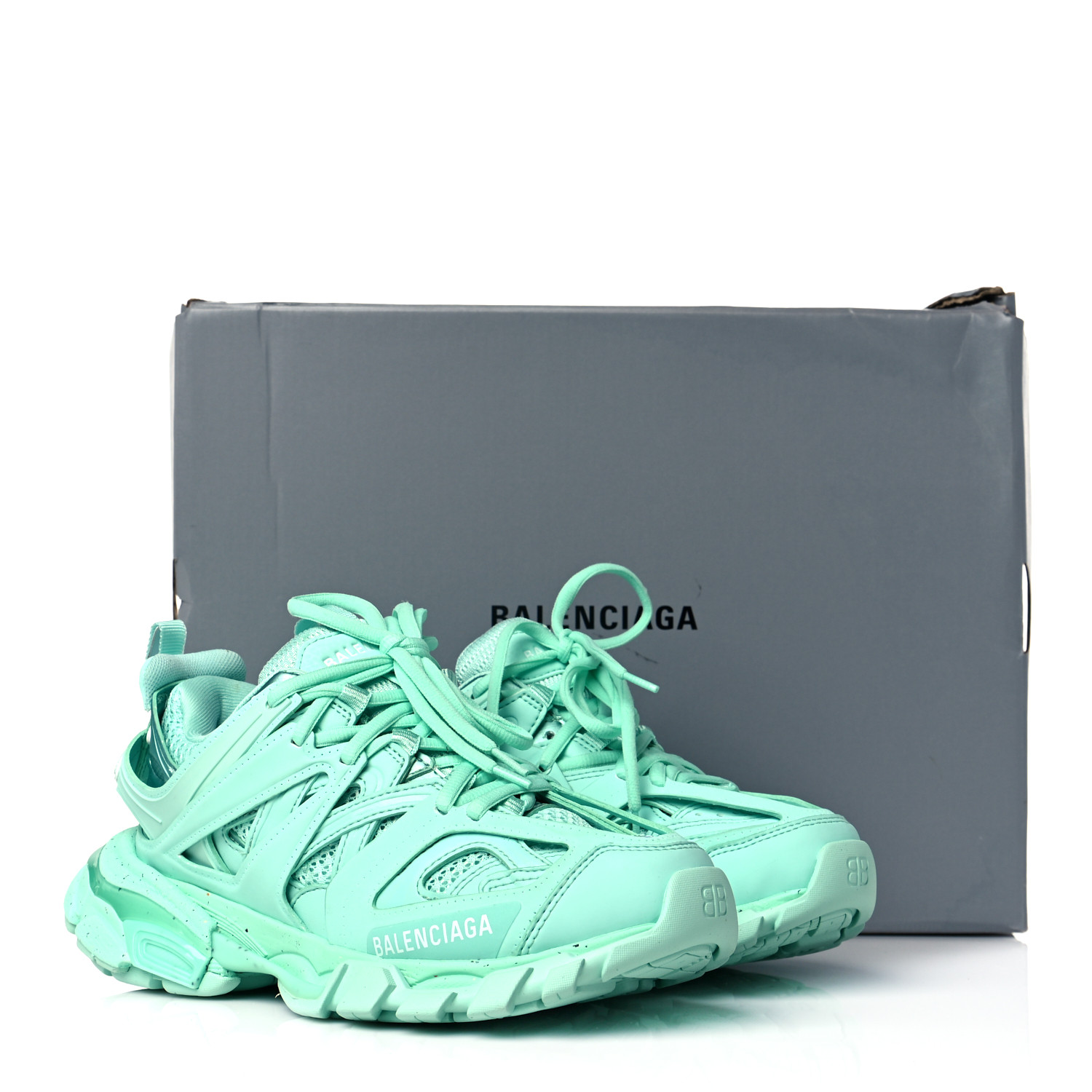 【BALENCIAGA】Full Slide Mint $375 Women's Balenciaga Logo Pool Slides Flat Sandals