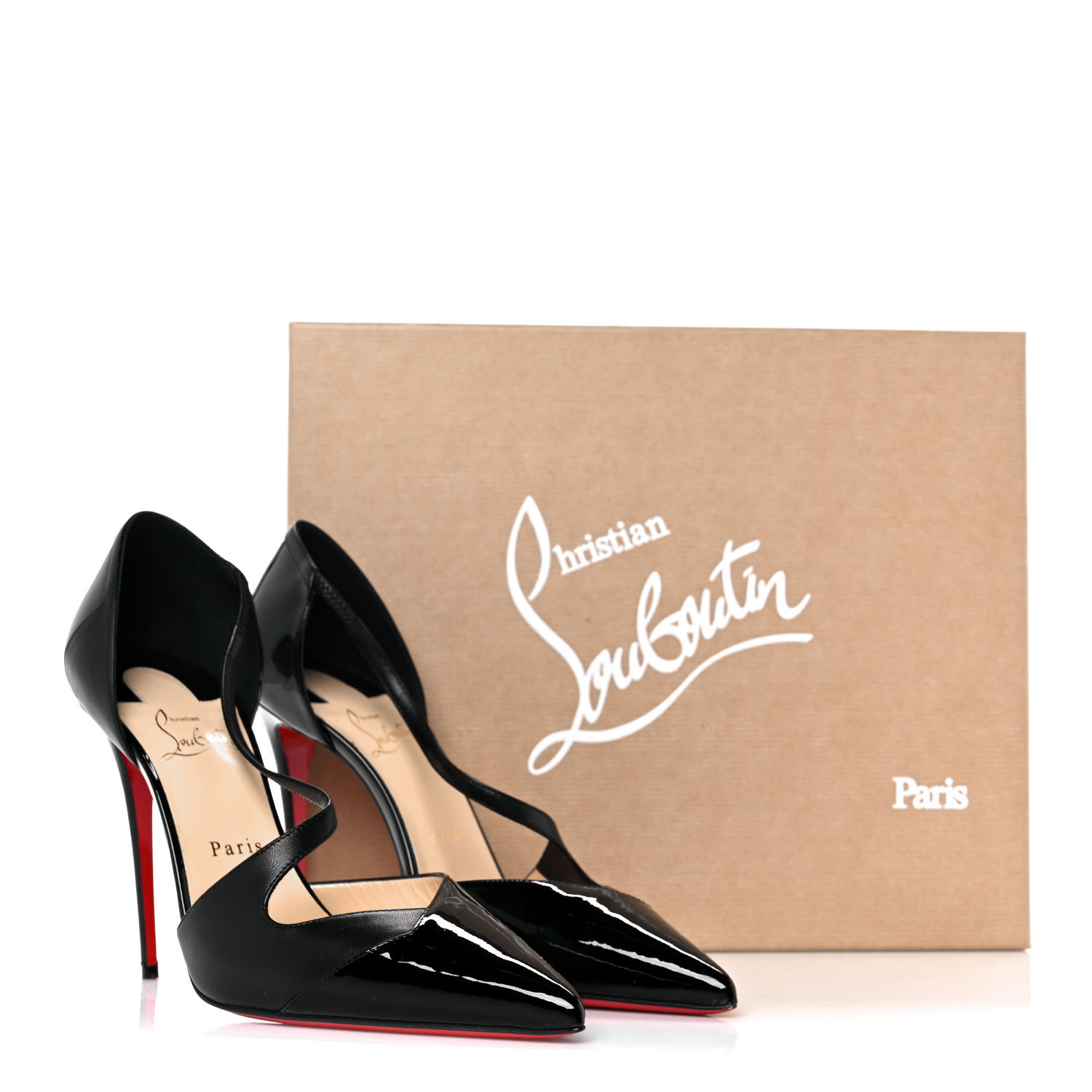 CHRISTIAN LOUBOUTIN Patent Kid Round And Square 100 Pumps 40