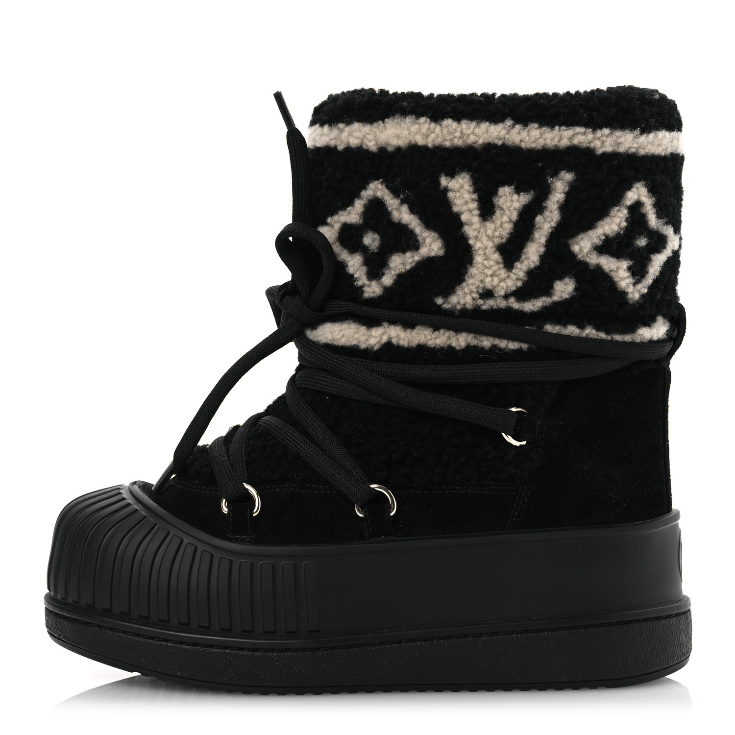 LOUIS VUITTON Suede Shearling Polar Flat Half Boots 35 Black