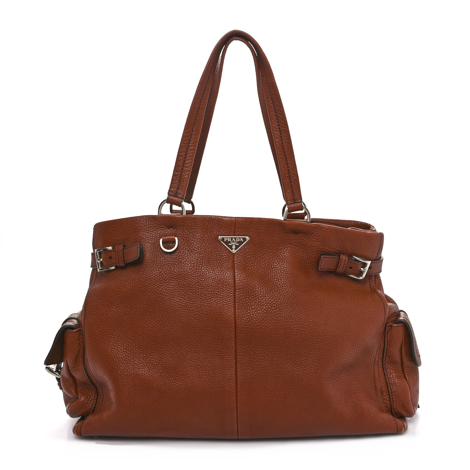 PRADA Vitello Daino Buckle Shoulder Bag Tabacco 1663152