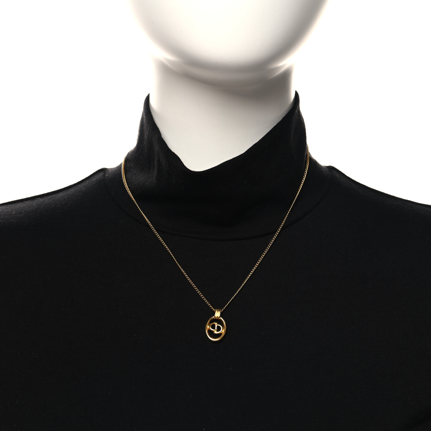 美品　Dior necklace CD Circle Oval gold CHRISTIAN DIOR Metal CD Logo Oval Pendant Necklace Gold