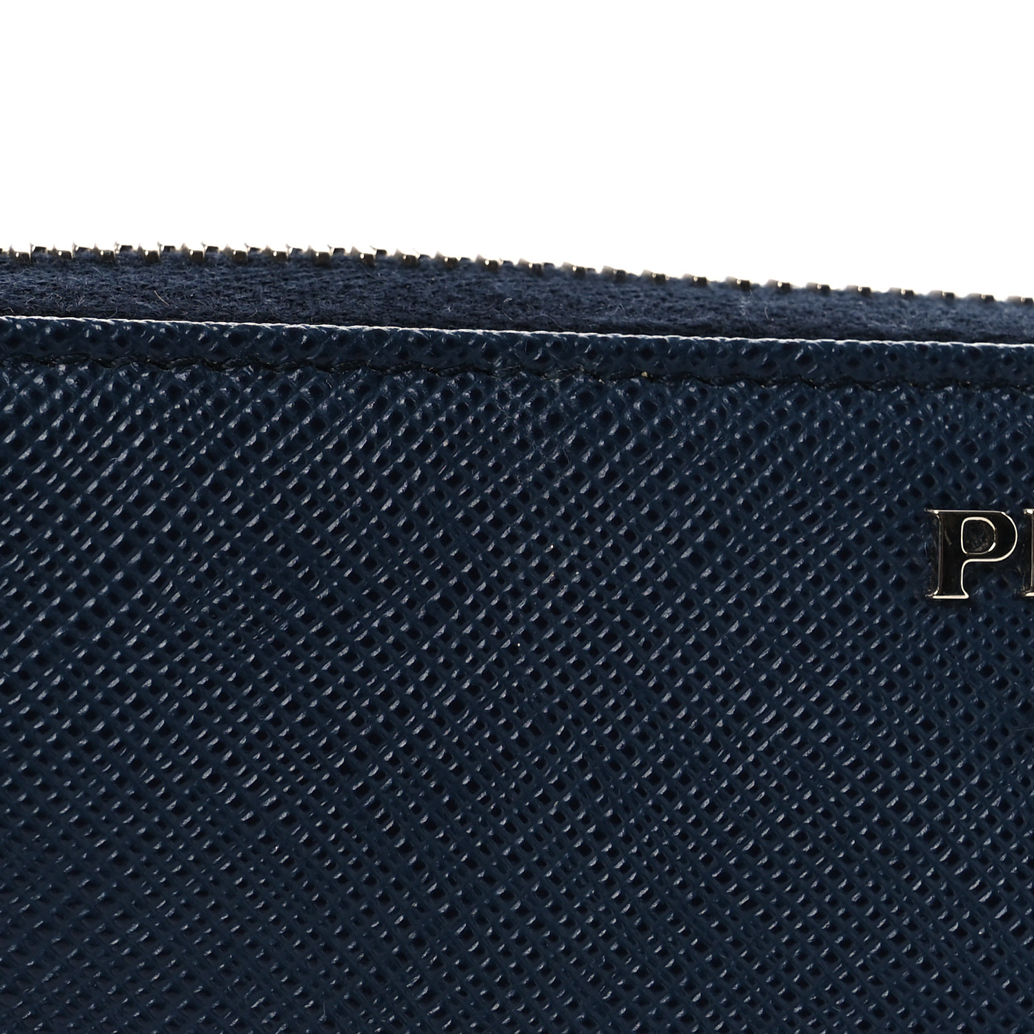 PRADA Saffiano Metal Zip Around Wallet Navy Blue 1664593