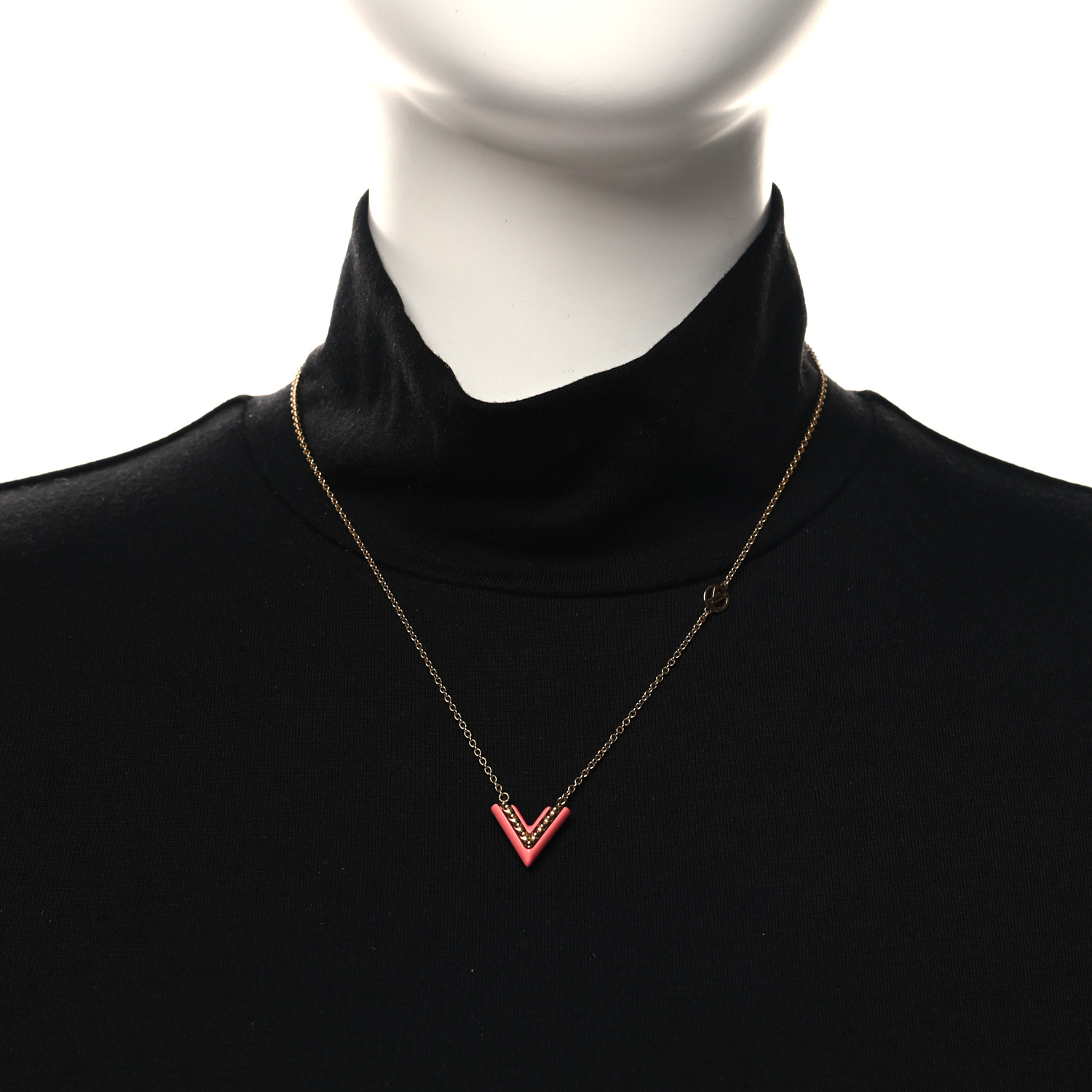 LOUIS VUITTON Essential Studded V Necklace Gold Pink 1656180