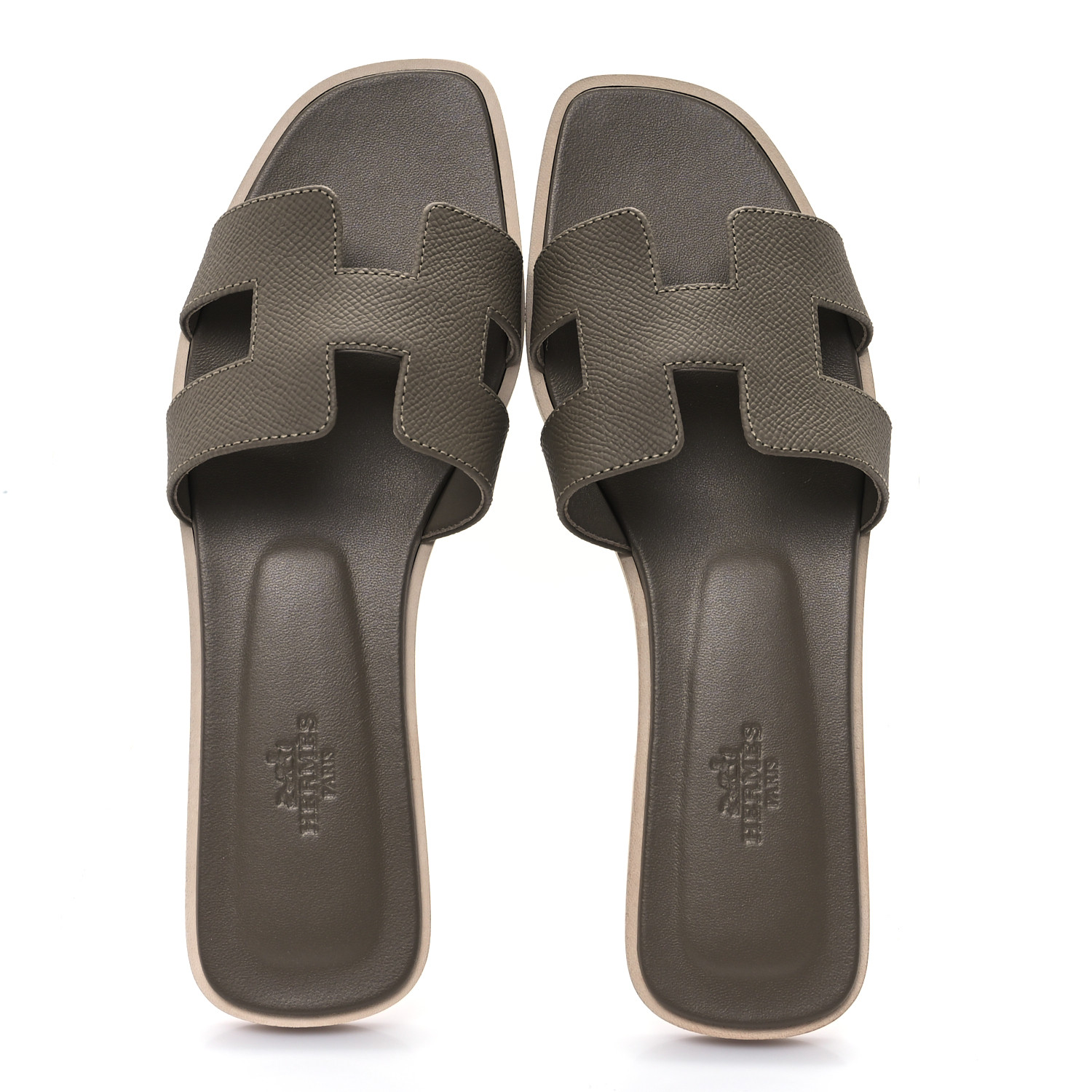 HERMES Epsom Oran Sandals 39 Etoupe 1661824 | FASHIONPHILE