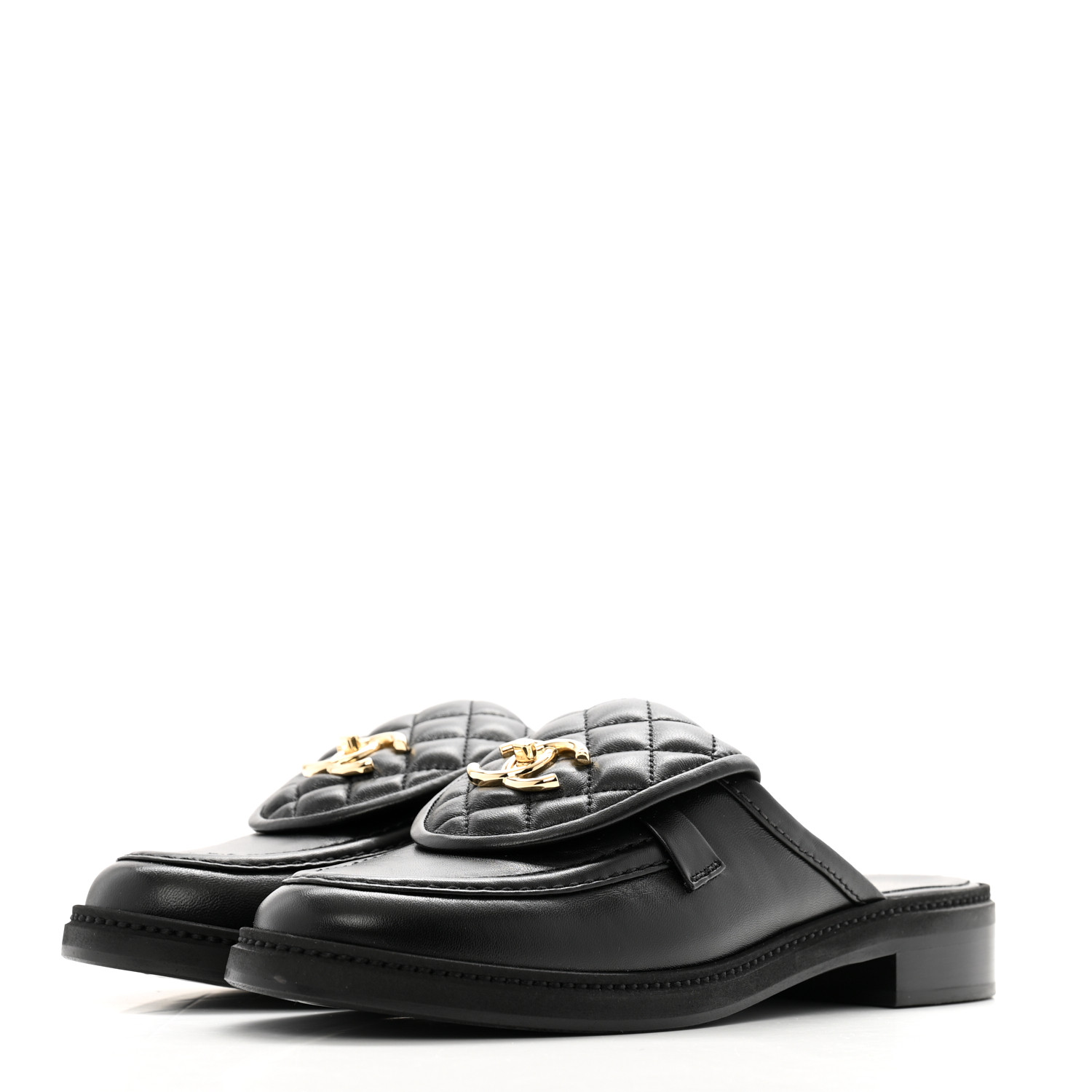 CHANEL Lambskin Quilted CC Turnlock Mules 40 Black 1670789