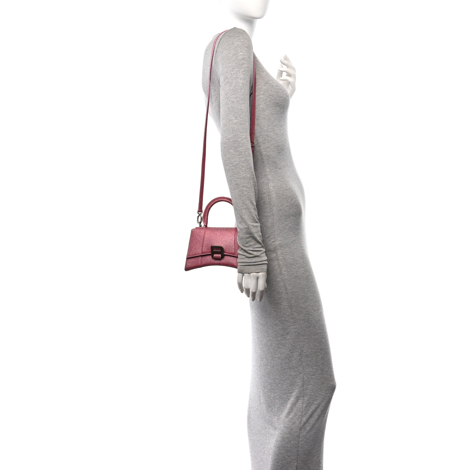 BALENCIAGA Glitter Fabric Hourglass Top Handle Bag XS Sweet