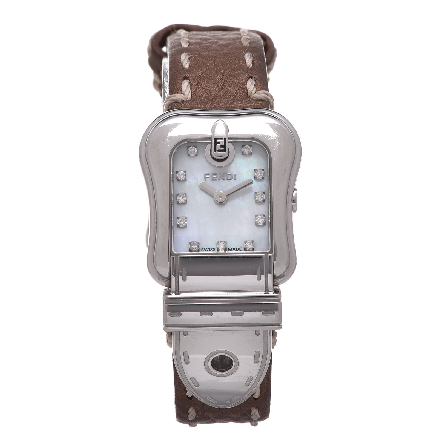 FENDI Stainless Steel Calfskin Diamond Mother of Pearl 22mm