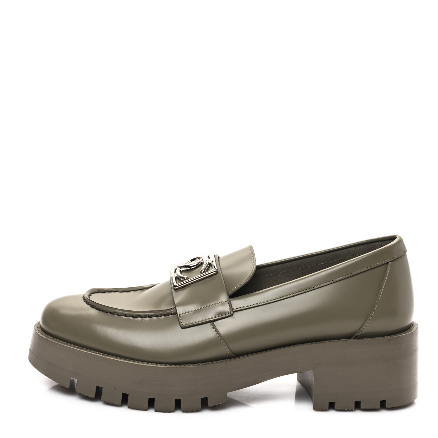 CHANEL Calfskin Metal CC Loafers 39 Khaki 1562709 | FASHIONPHILE