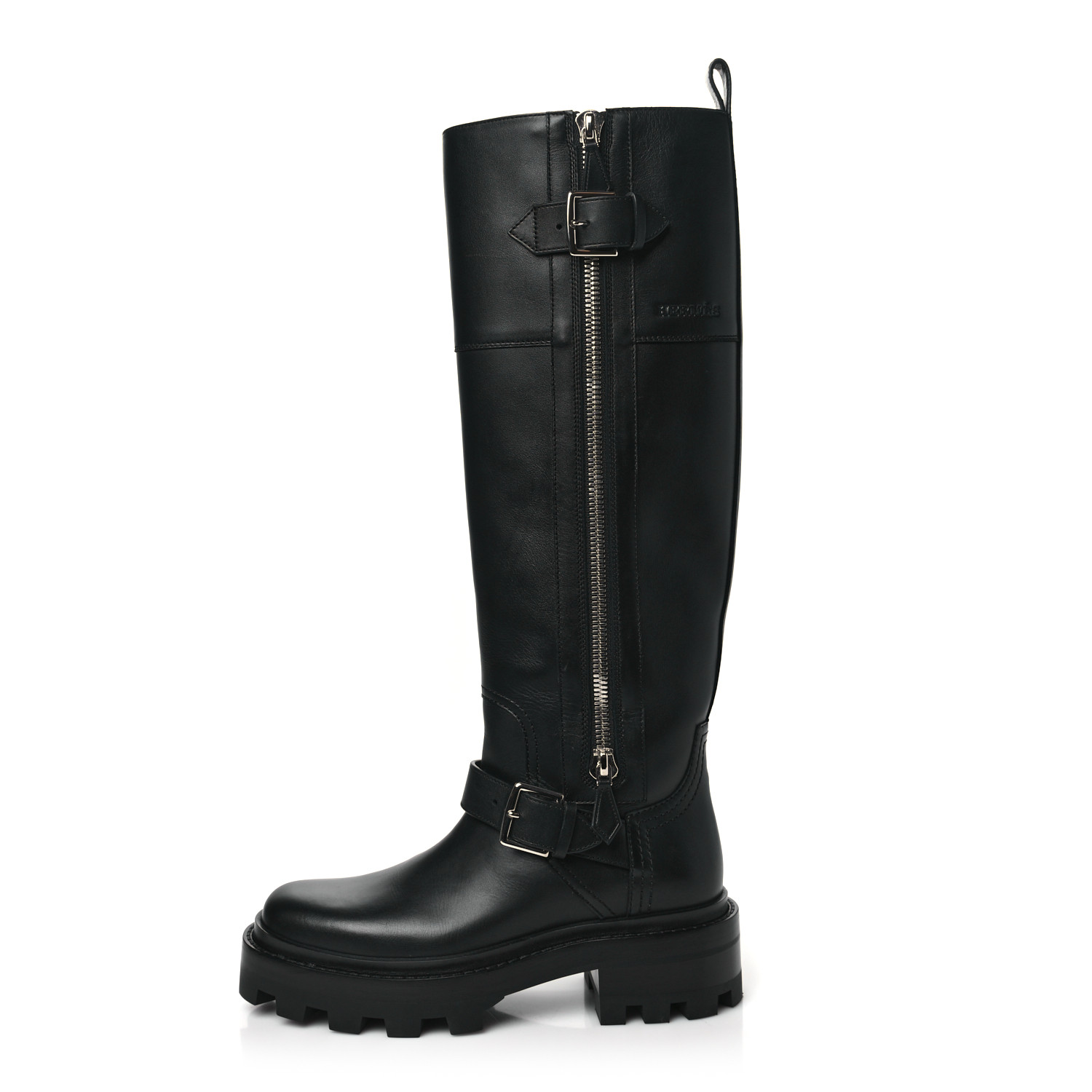 関税込 Hermes Black Jaime long boots HERMES Calfskin Jaime Biker Boots 37.5 Black 1557371