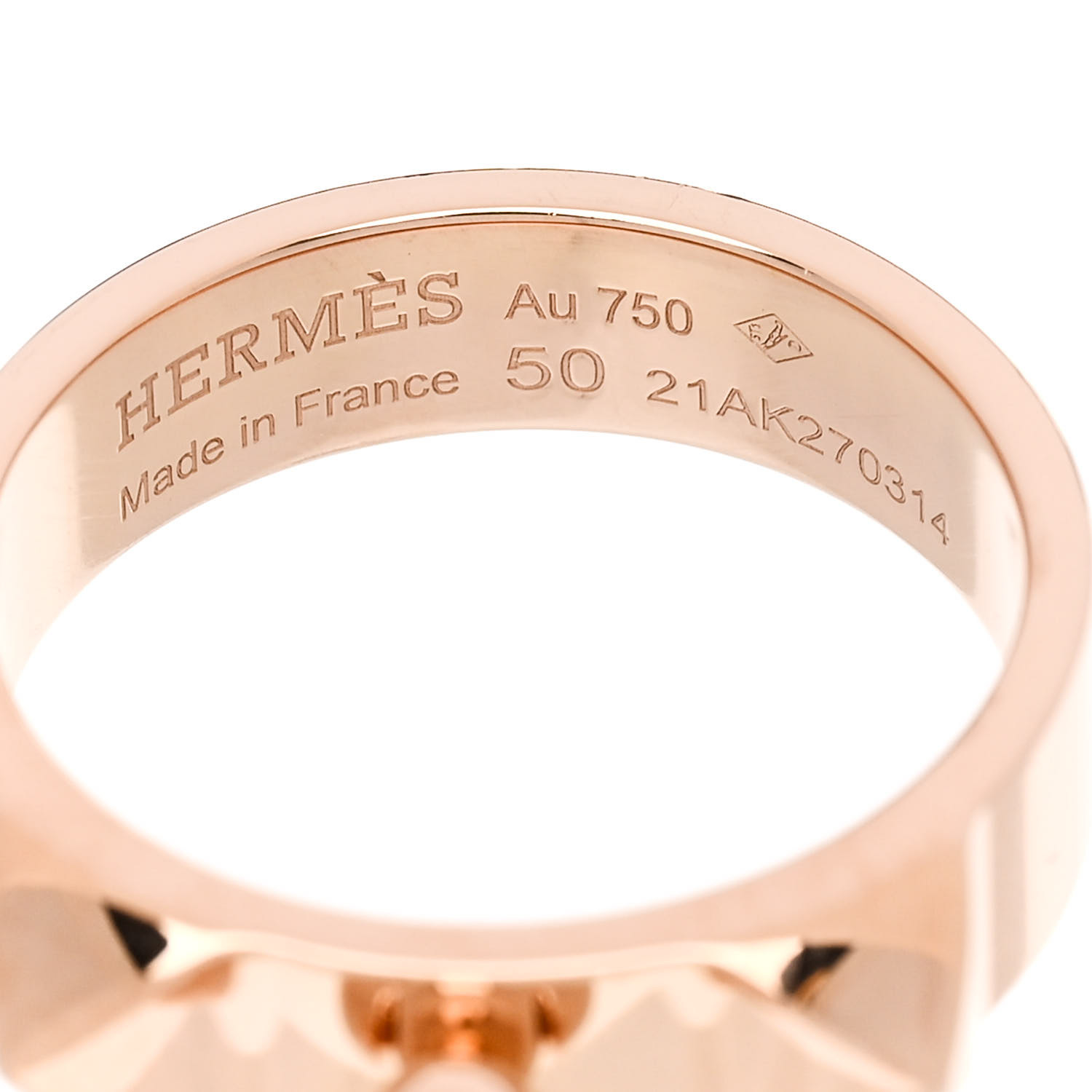 HERMES 18K Rose Gold PM Collier De Chien Ring 50 5.25