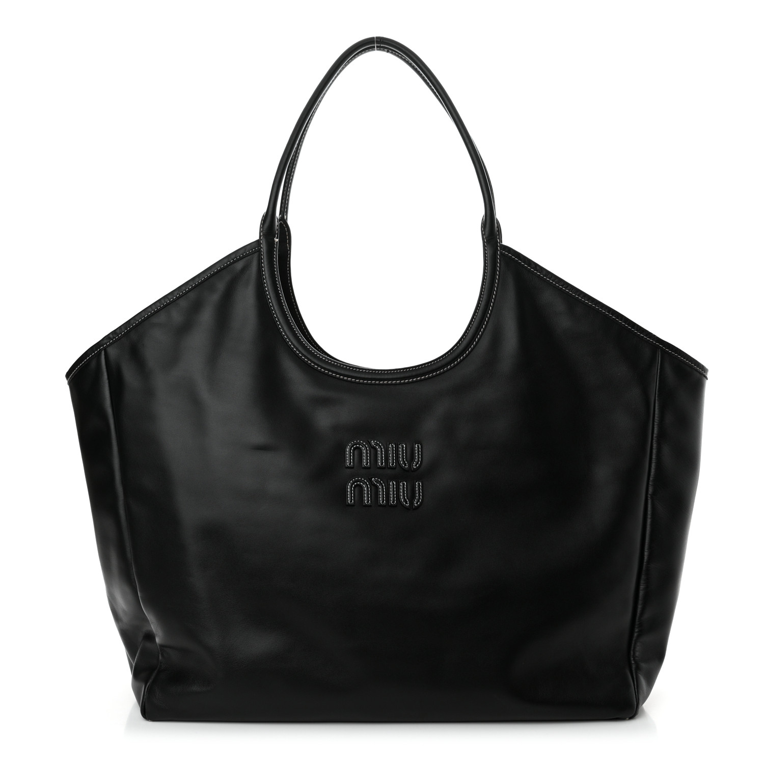 関税込!【MIU MIU】BLACK LEATHER IVY TOTES Miu Miu Ivy Leather Tote Bag | Black | FARFETCH