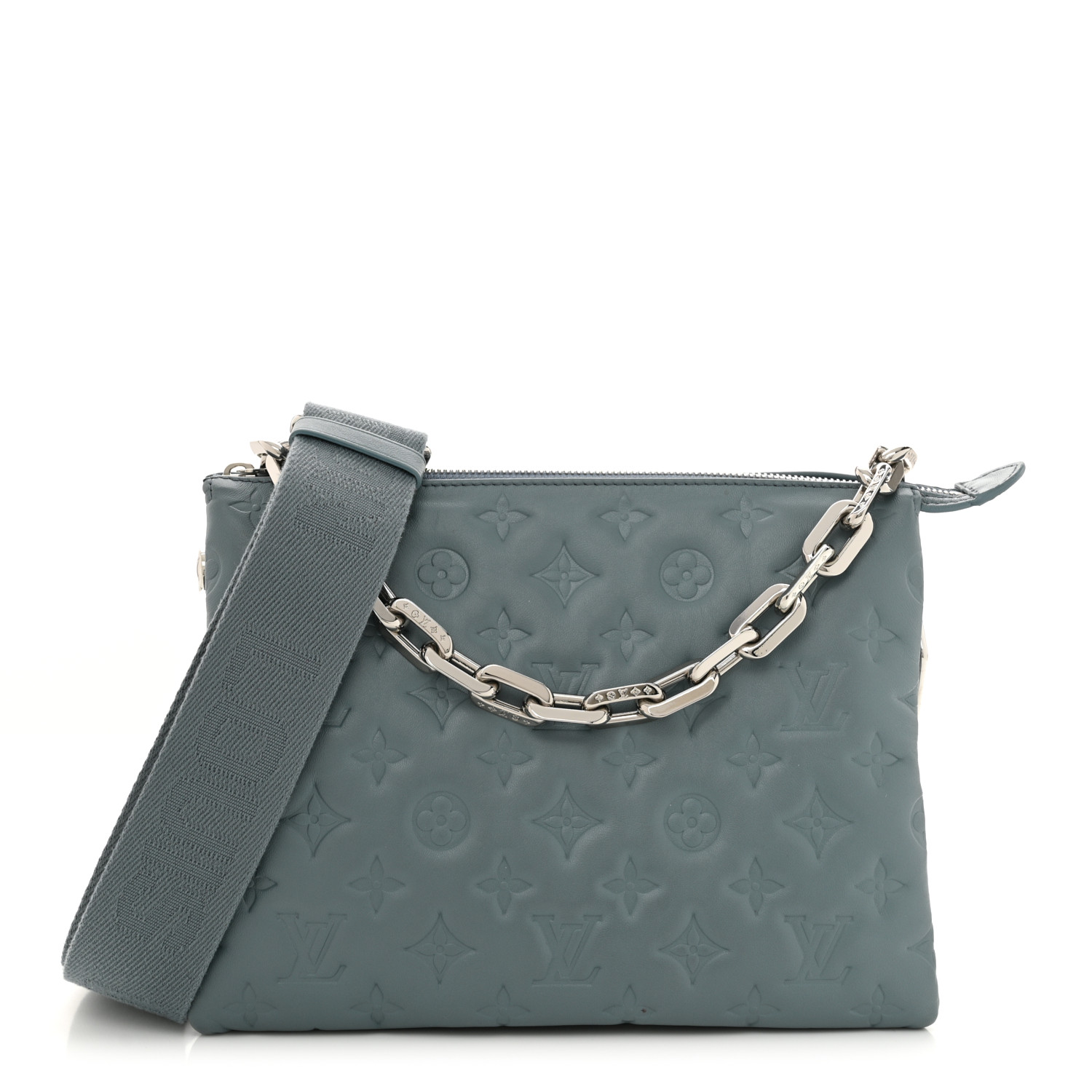 残少! Louis Vuitton ルイヴィトン COUSSIN PM BLEU GLACIER LOUIS VUITTON Lambskin Embossed Monogram Coussin PM Blue