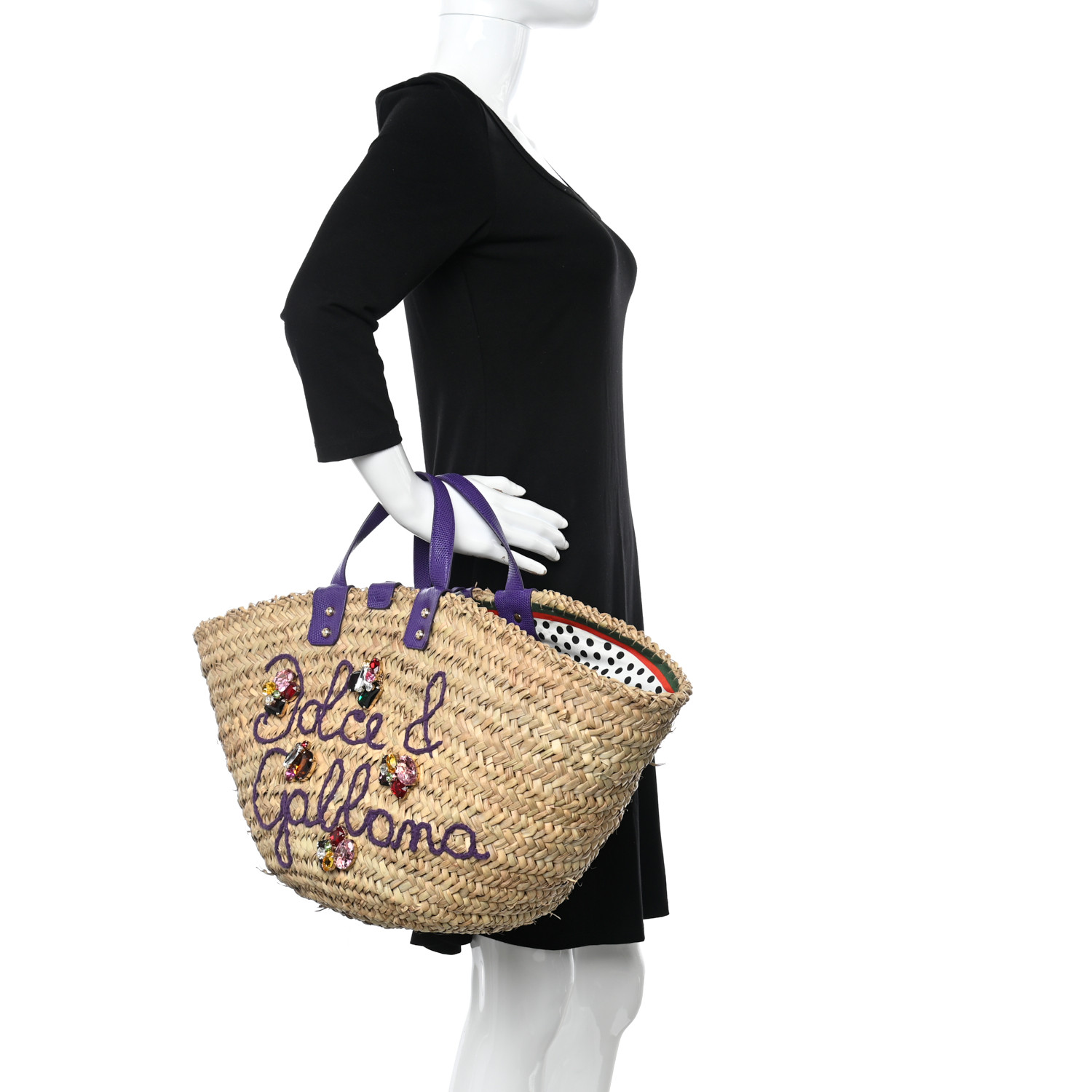 DOLCE GABBANA Woven Raffia Calfskin Lizard Embossed Crystal