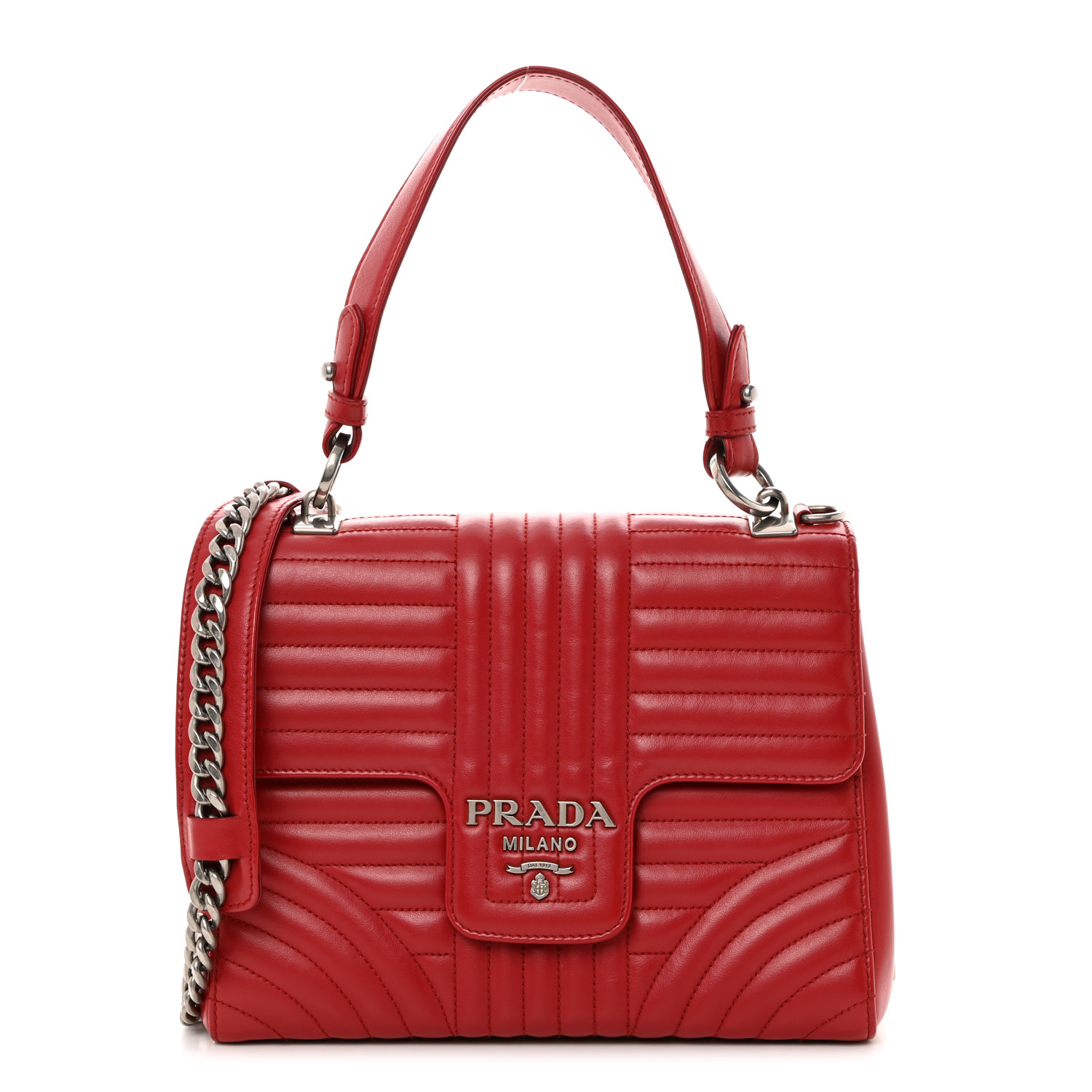 PRADA Soft Calfskin Impunture Diagramme Flap Top Handle Bag