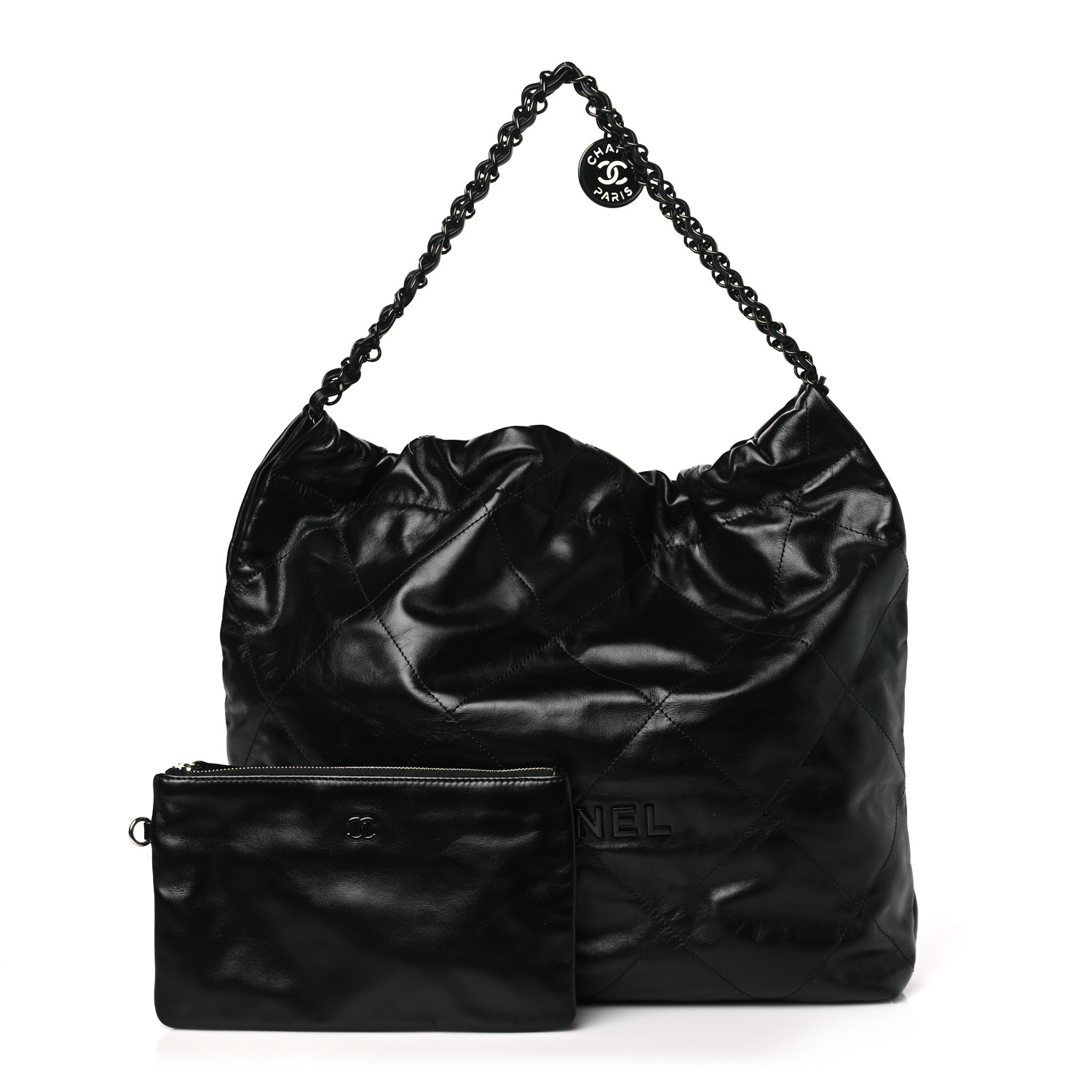 shbb_1122 クリスタル変更 01 Black Chanliade Chanel Small 22 Bag Black Shiny Crumpled Calfskin Gold Hardware