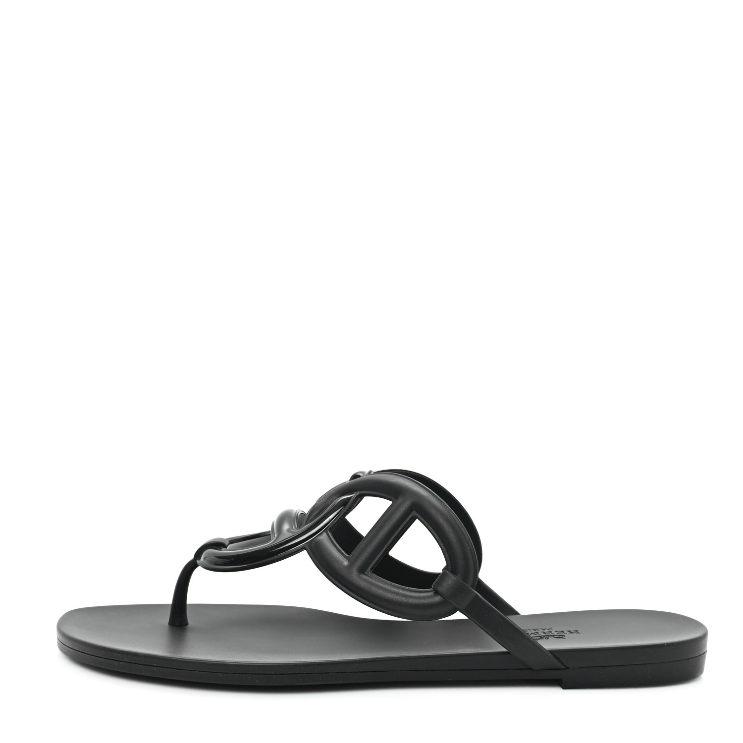 HERMES Rubber Womens Egerie Sandals 38 Black 1688339