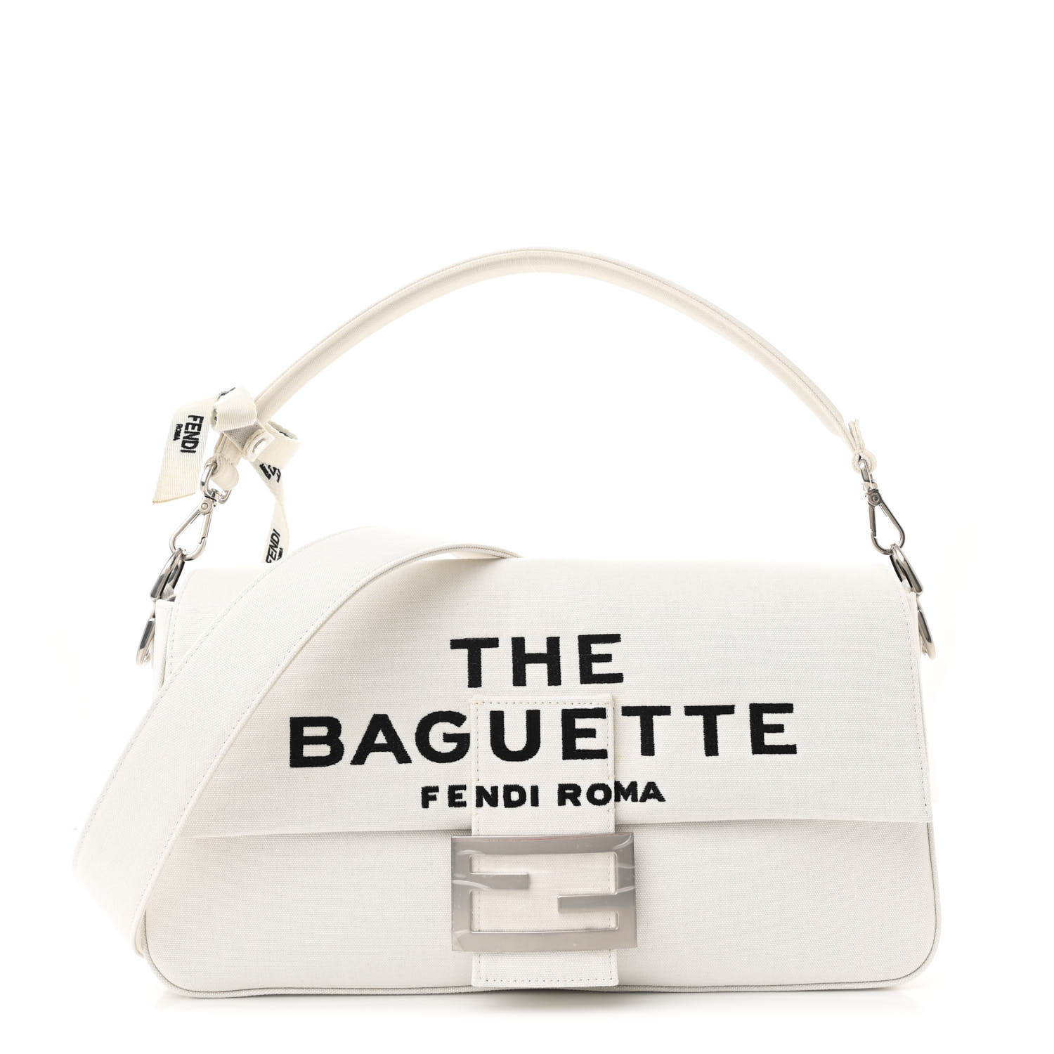 FENDI X MARC JACOBS Canvas Logo Maxi Baguette White Black