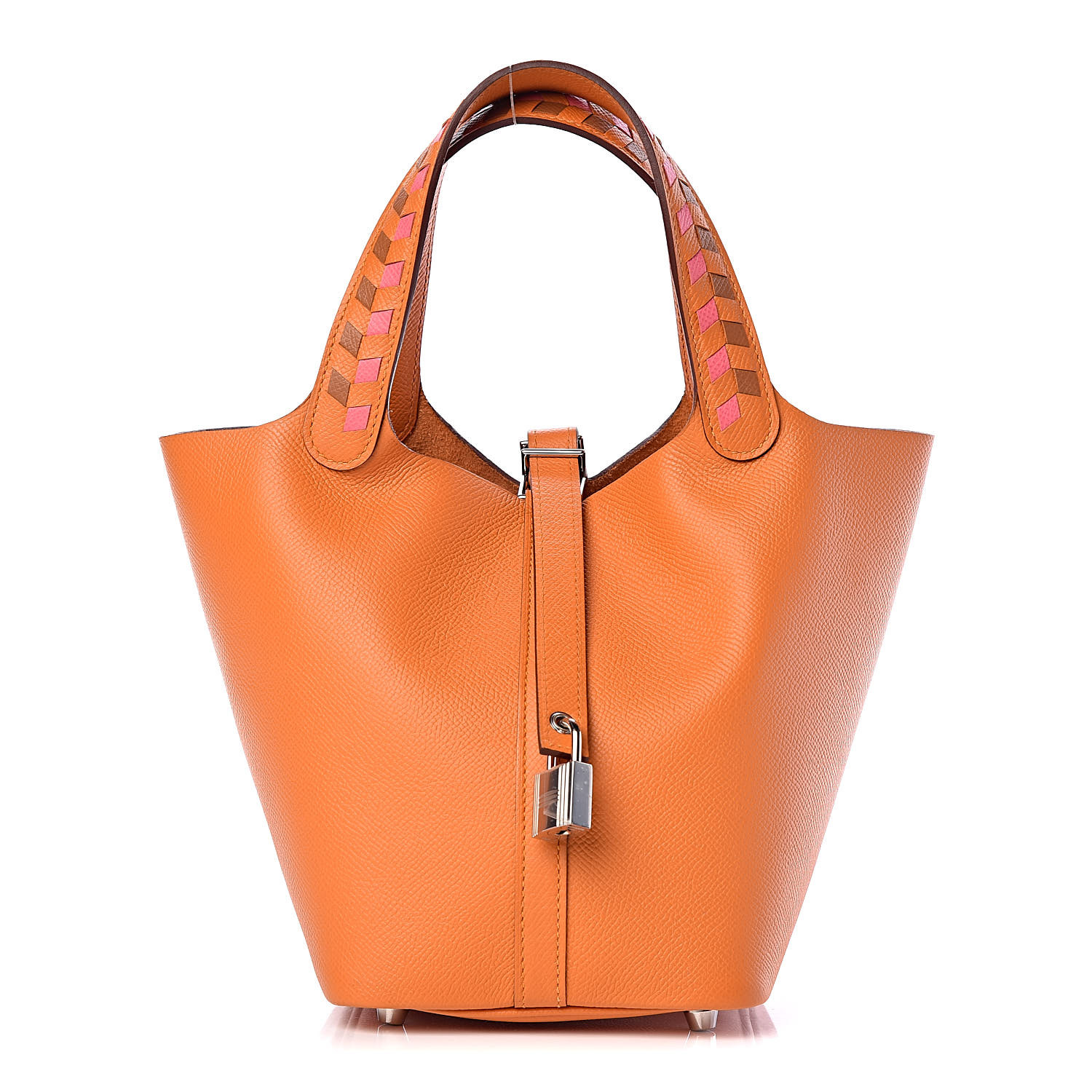 HERMES Epsom Tressage De Cuir Picotin Lock 18 PM Abricot