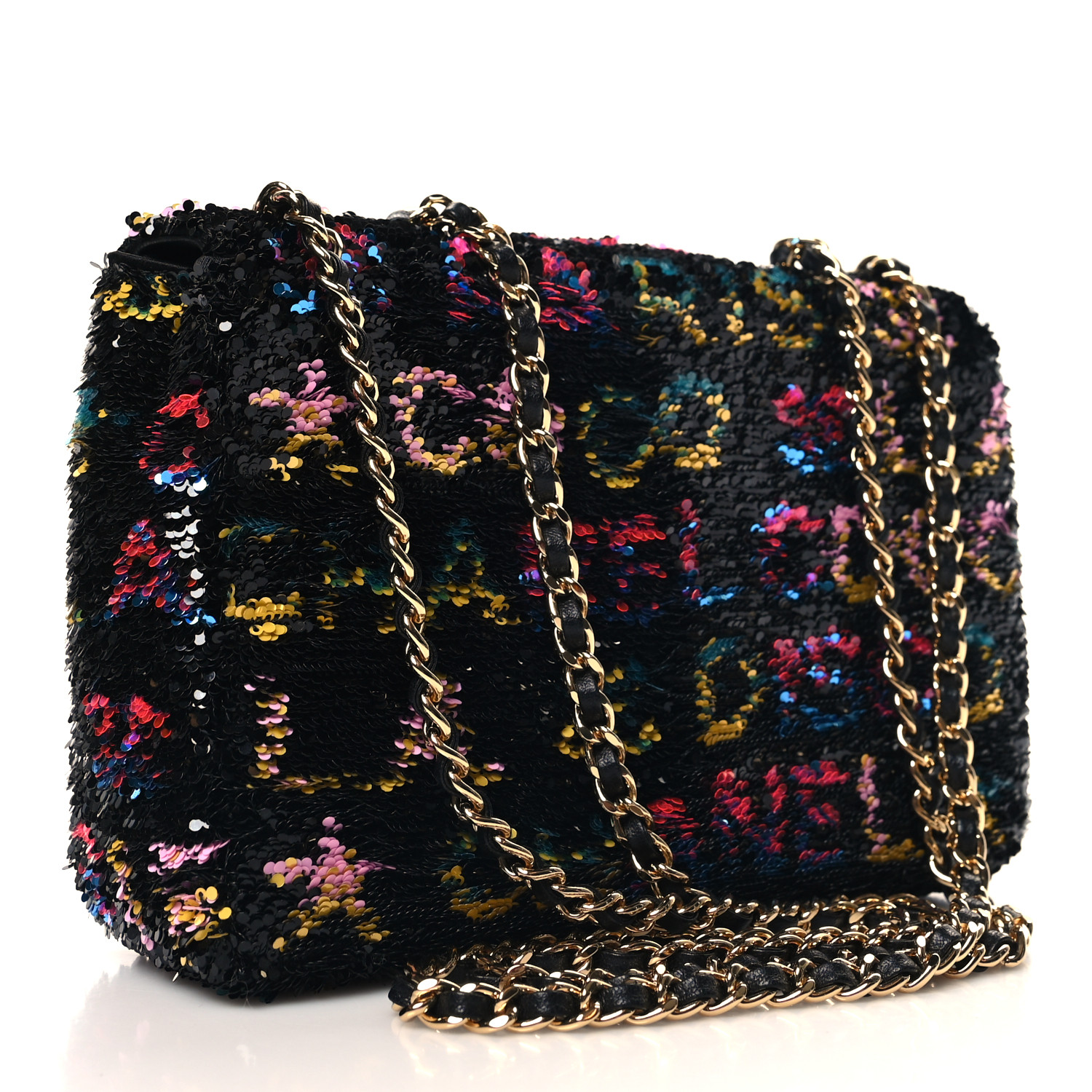 CHANEL Sequin Logo CC Small Single Flap Black Multicolor