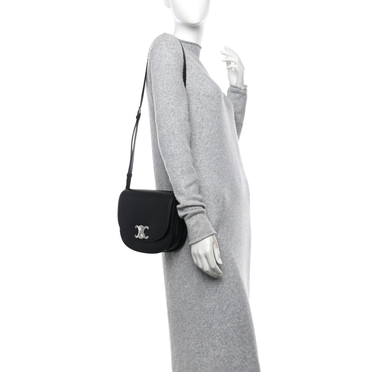CELINE Supple Calfskin Medium Triomphe Besace Black 1659754
