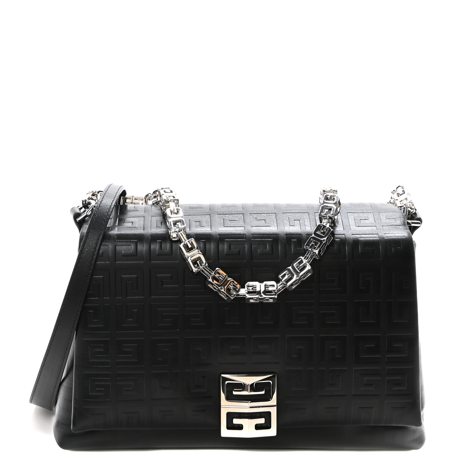 GIVENCHY Soft Calfskin 4G Embossed Medium Shoulder Bag Black